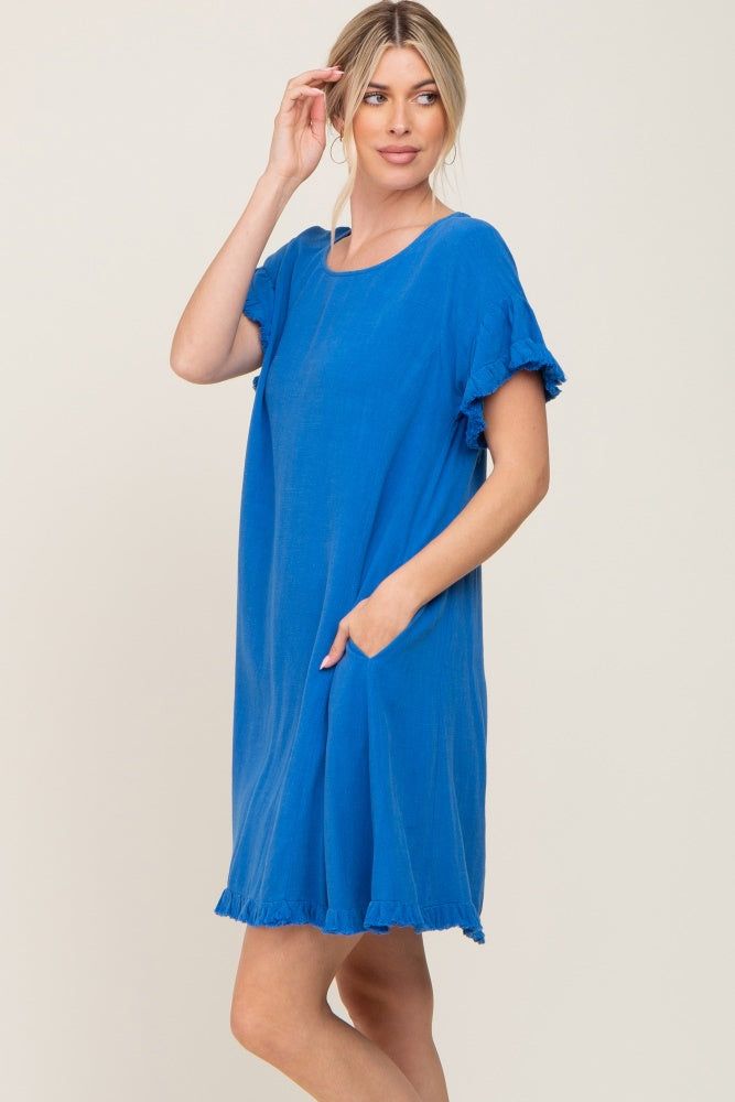 Royal Blue Fringe Linen Dress sold by Pinkblush product image thumbnail 2