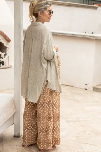 Beige Lightweight Sheer Button Down Maternity Blouse sold by Pinkblush