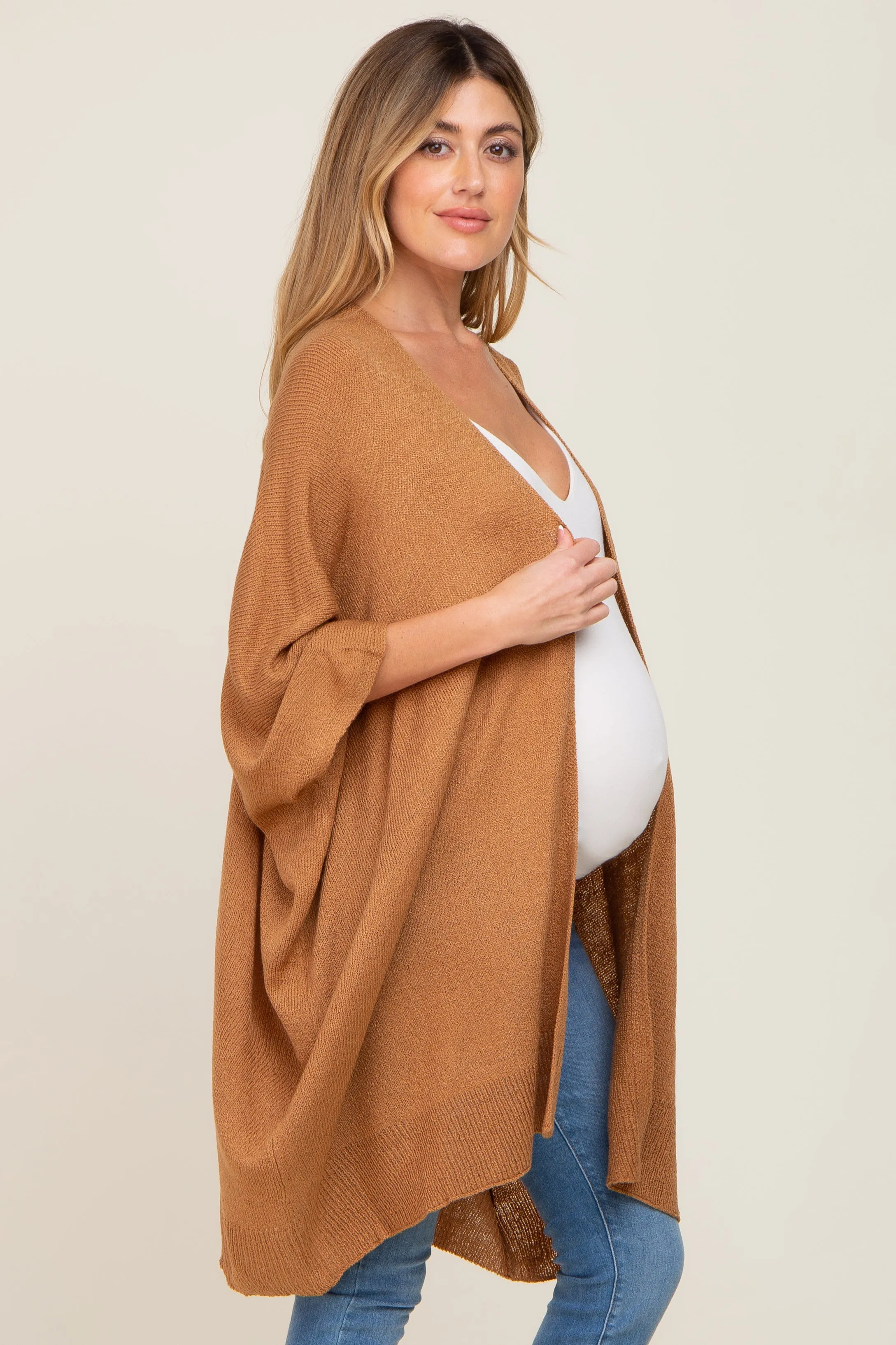 Camel Knit Open Front Maternity Cardigan sold by Pinkblush product image thumbnail 3