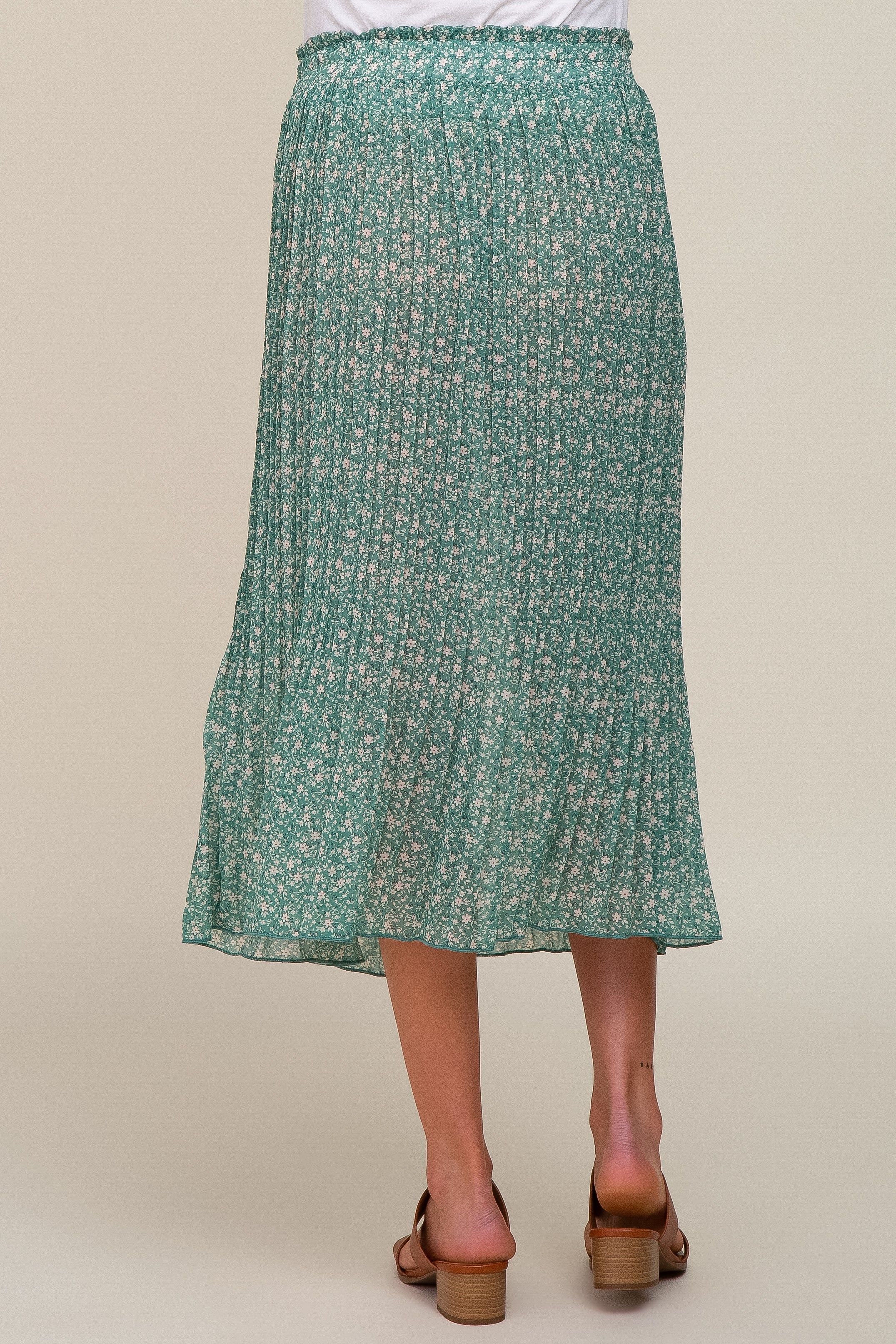 Green Floral Pleated Maternity Midi Skirt sold by Pinkblush product image thumbnail 5