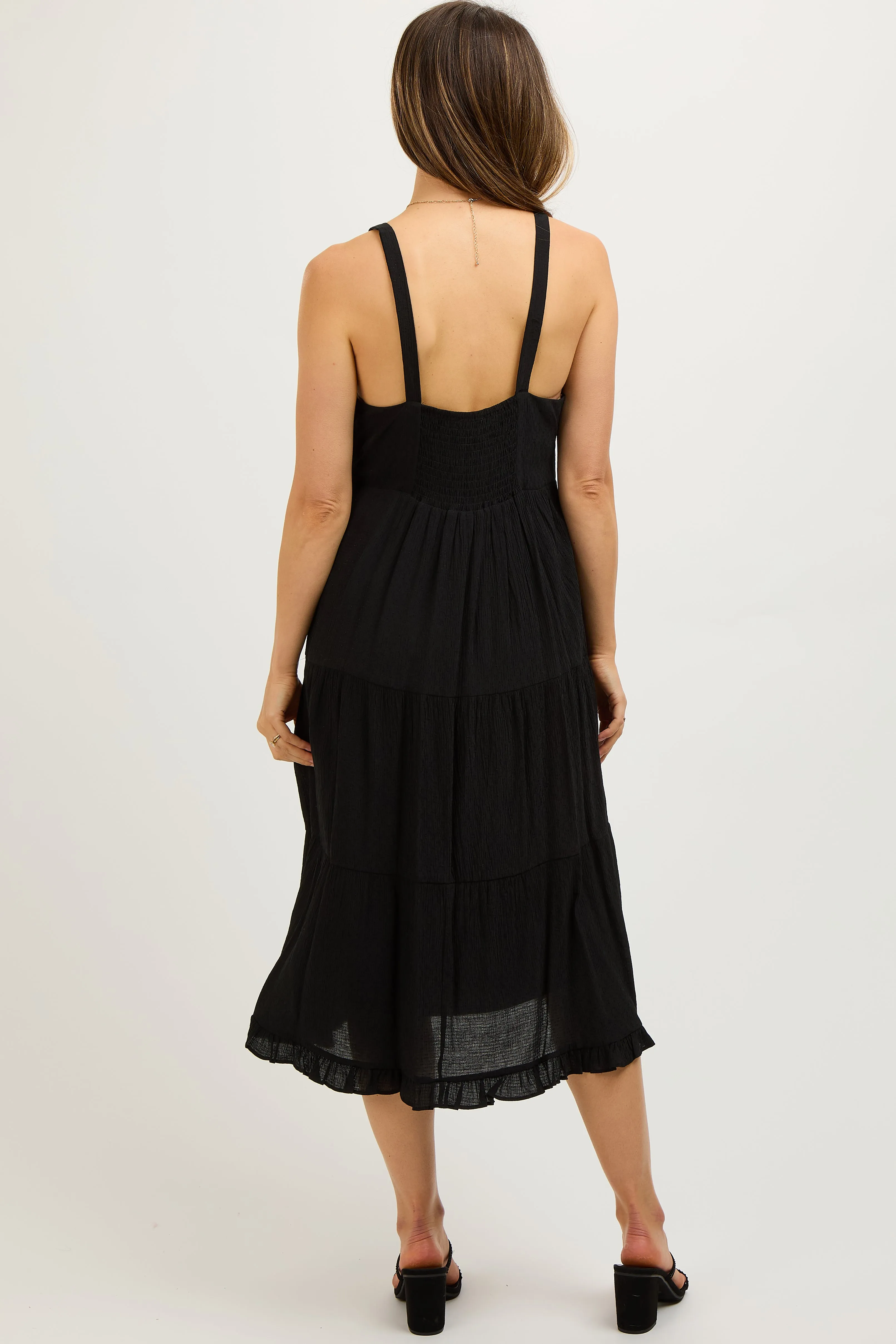 Black Sleeveless Button Tiered Maternity Midi Dress sold by Pinkblush product image thumbnail 4