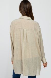 Beige Lightweight Sheer Button Down Maternity Blouse sold by Pinkblush