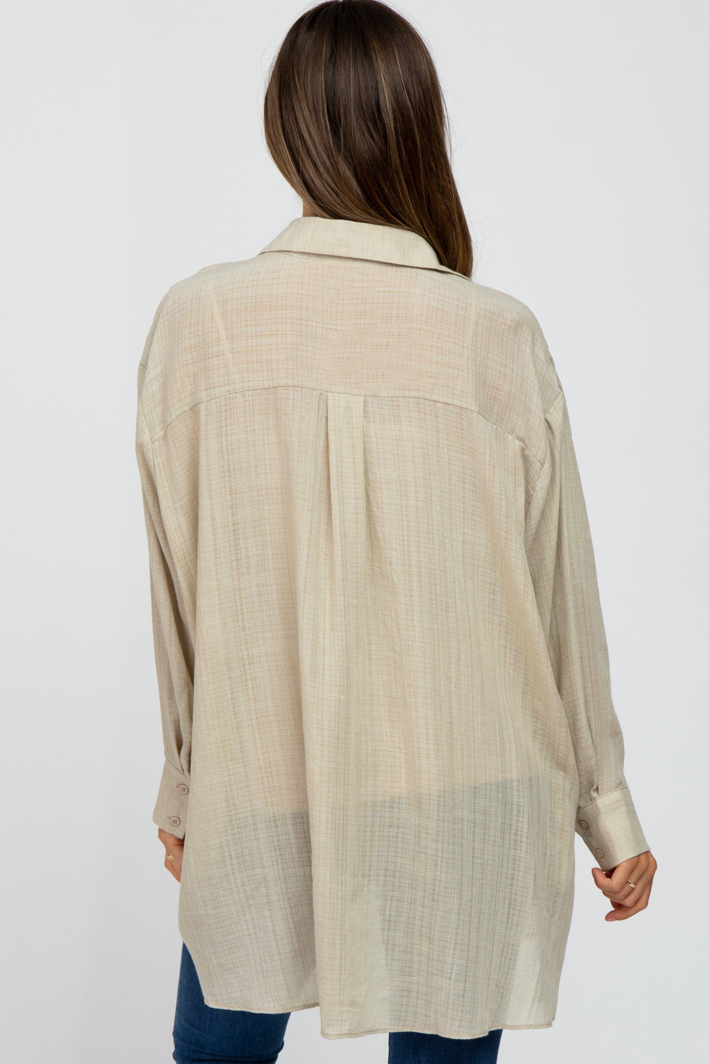 Beige Lightweight Sheer Button Down Maternity Blouse sold by Pinkblush product image thumbnail 3