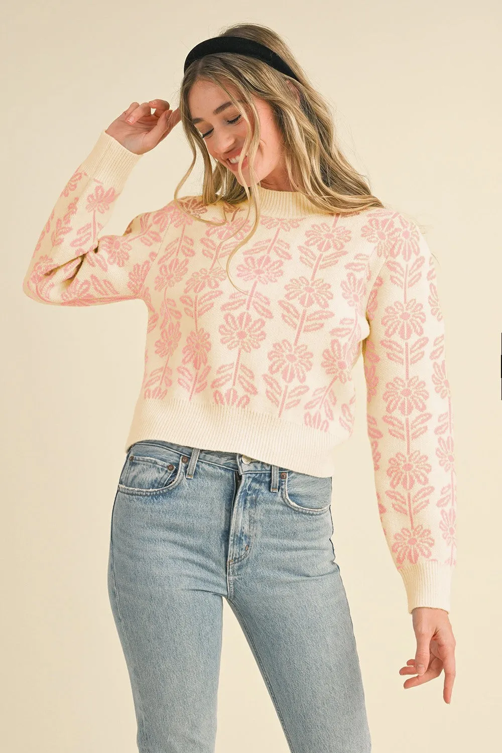 Apricot Floral Pattern Knit Sweater sold by Pinkblush product image thumbnail 2