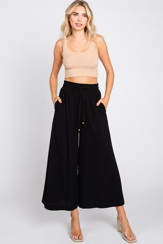 Black Drawstring Wide Leg Pants sold by Pinkblush