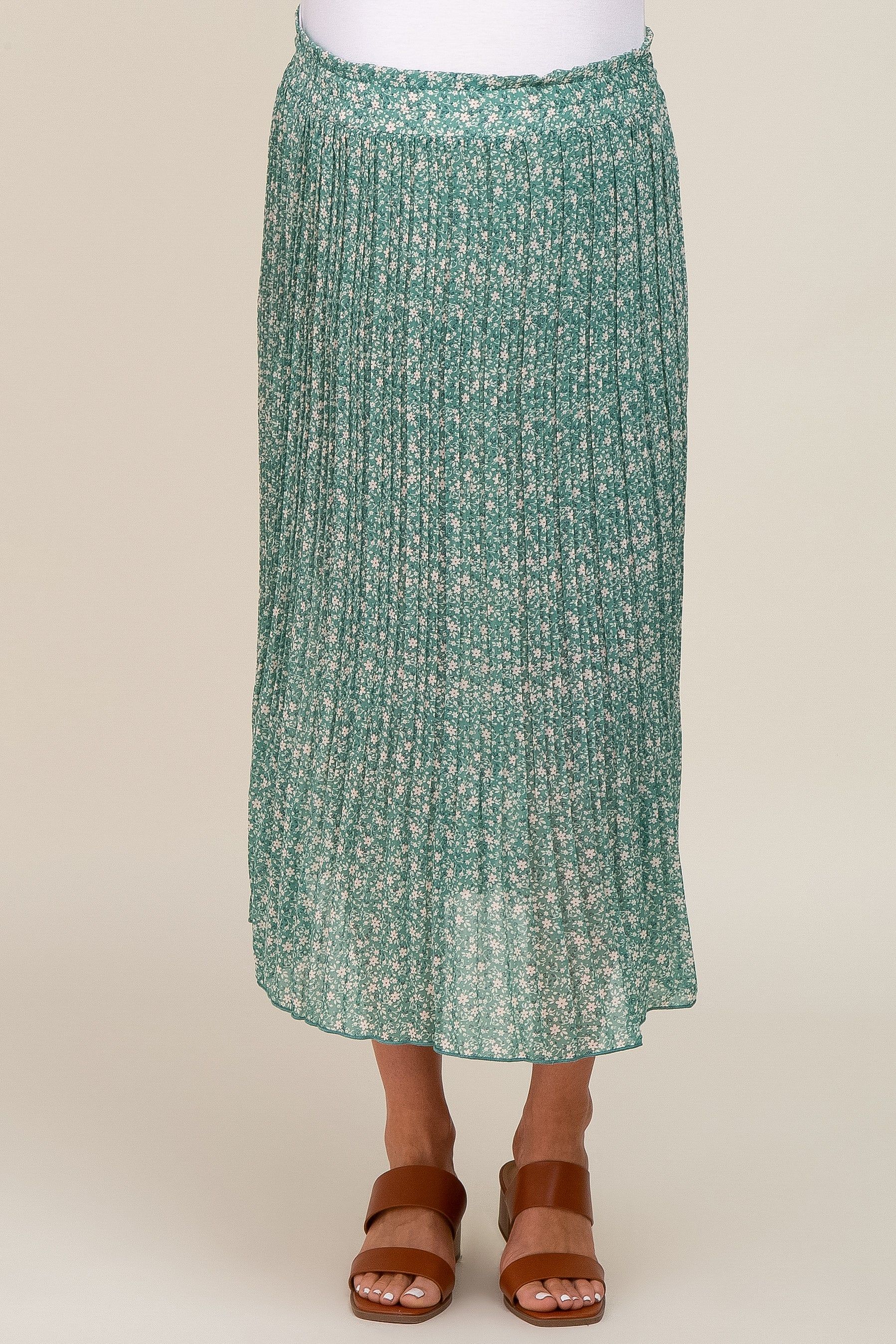 Green Floral Pleated Maternity Midi Skirt sold by Pinkblush product image thumbnail 3