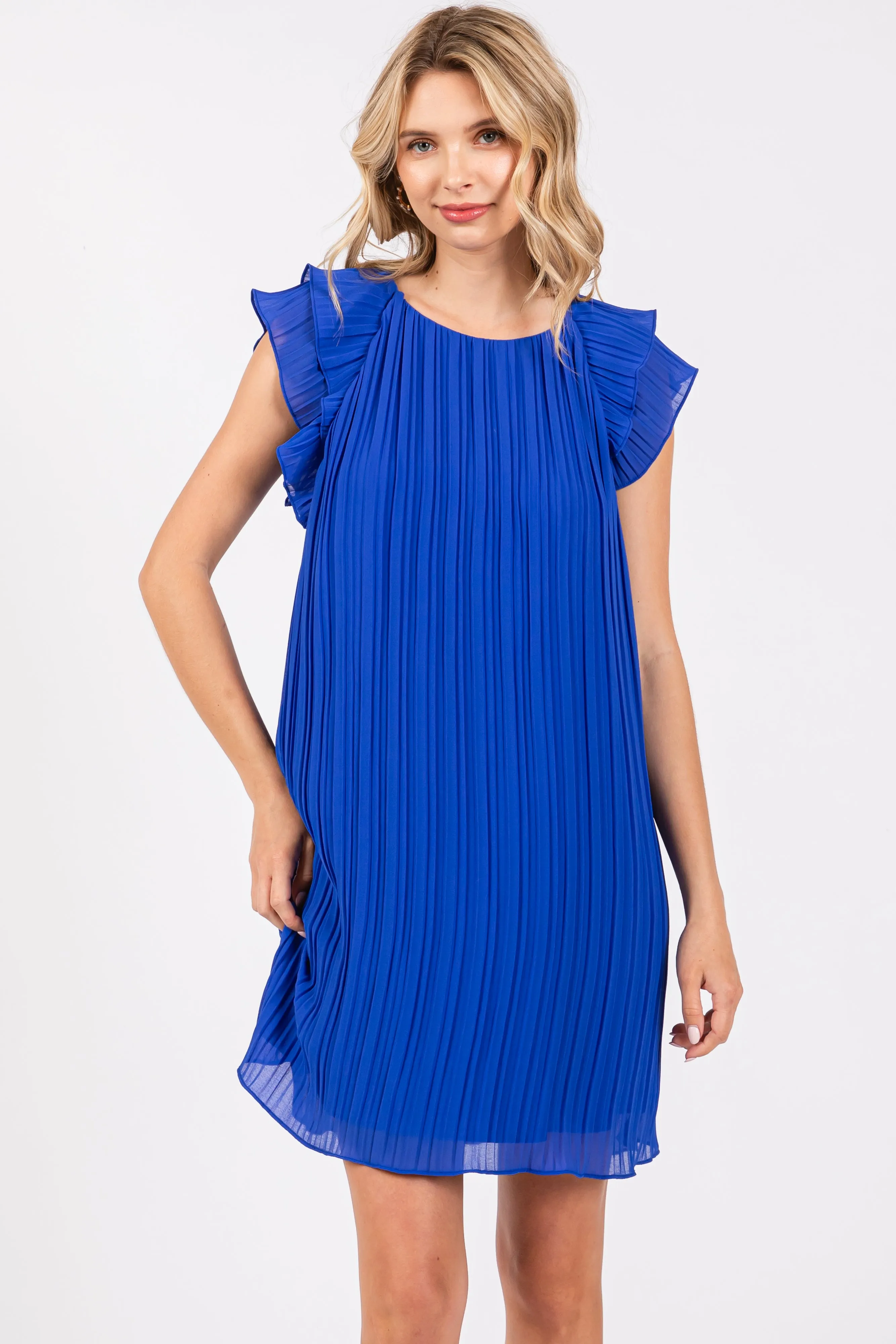 Royal Flutter Sleeve Pleated Chiffon Maternity Mini Dress sold by Pinkblush product image thumbnail 4
