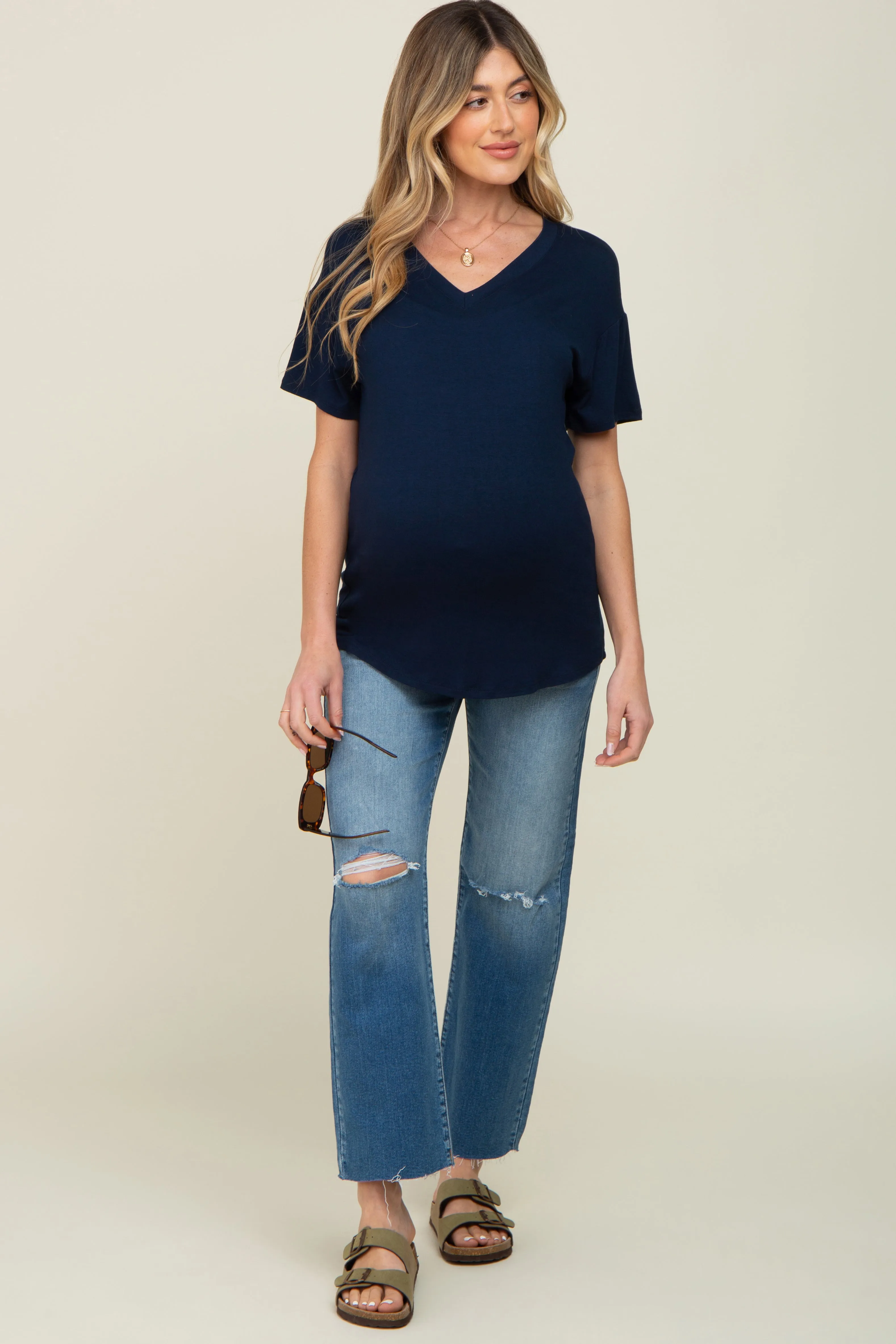 Navy V-Neck Basic Maternity Top sold by Pinkblush product image thumbnail 4