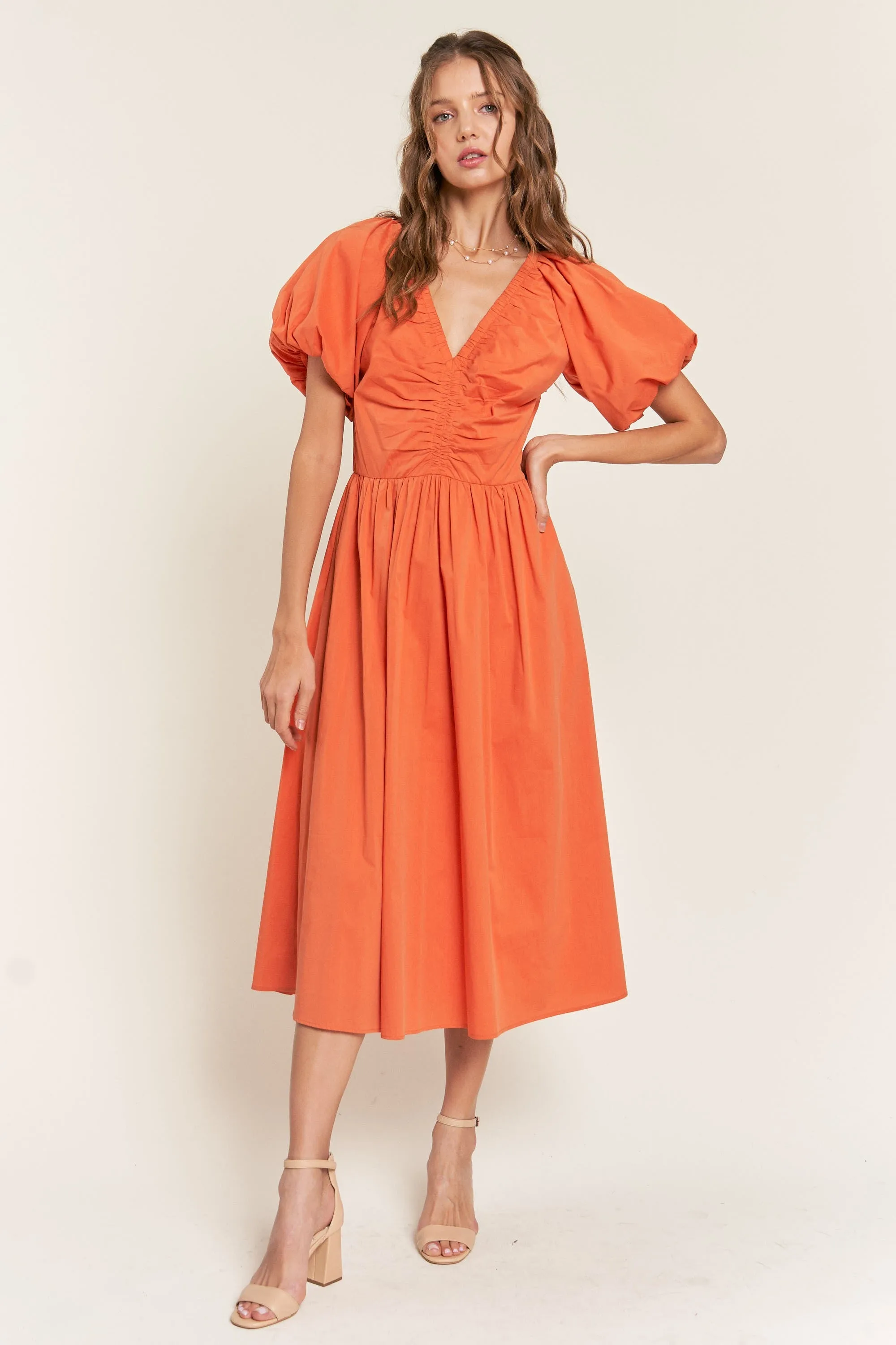 Rust V Neck Midi Dress sold by Pinkblush