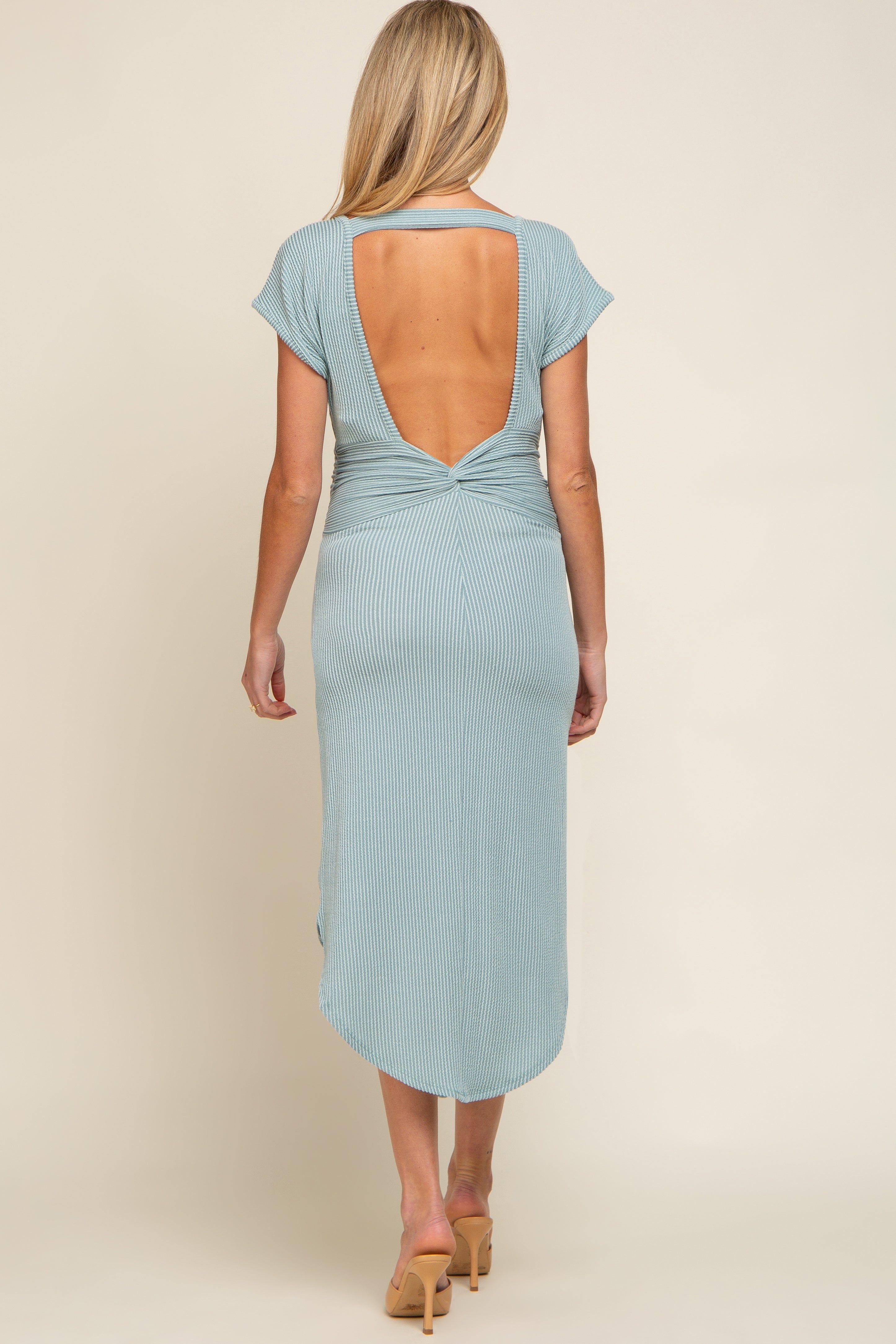 Mint Green Ribbed Twist Back Curved Hem Maternity Maxi Dress sold by Pinkblush product image thumbnail 3