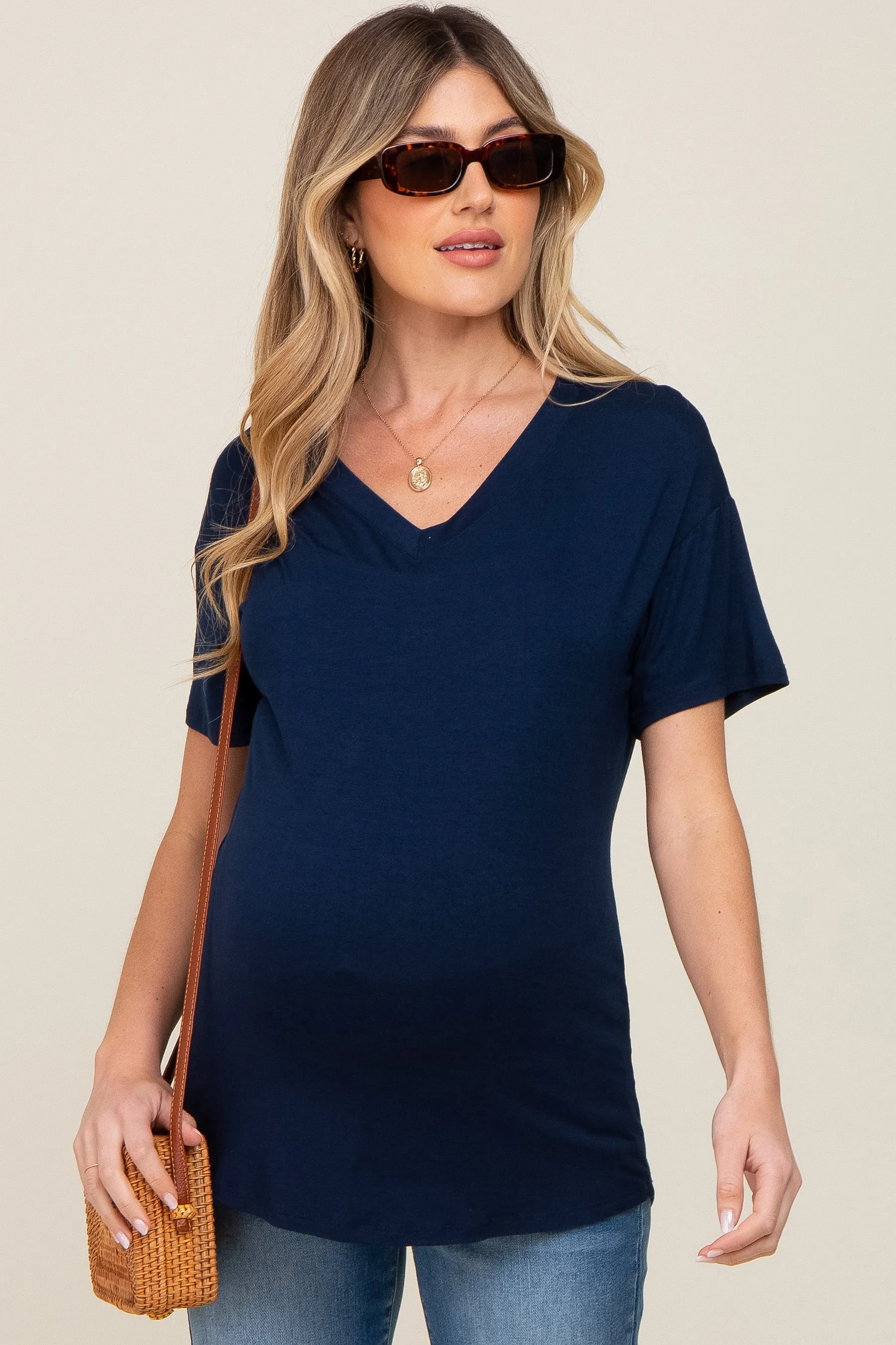 Navy V-Neck Basic Maternity Top sold by Pinkblush product image thumbnail 5