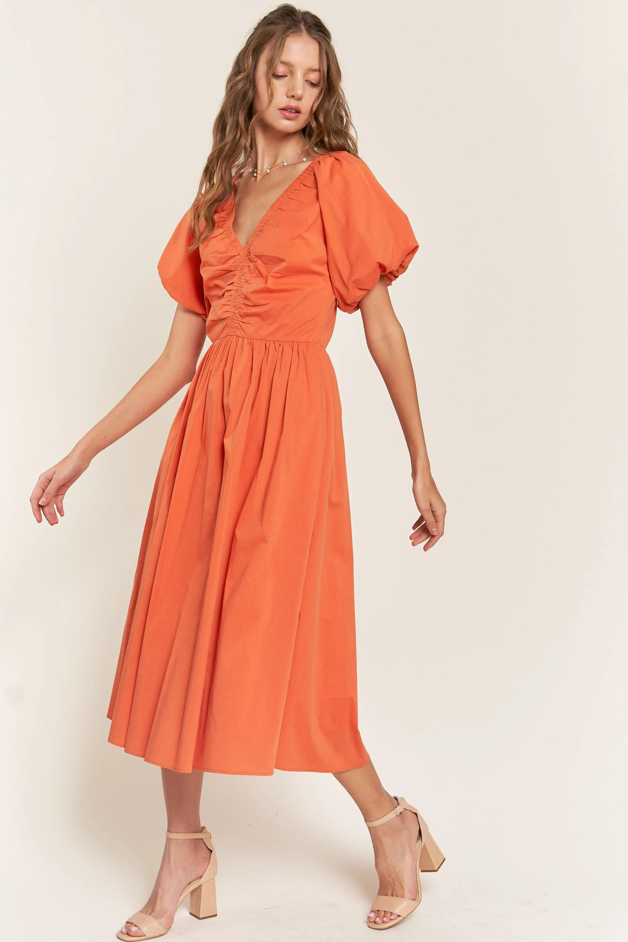 Rust V Neck Midi Dress sold by Pinkblush product image thumbnail 2