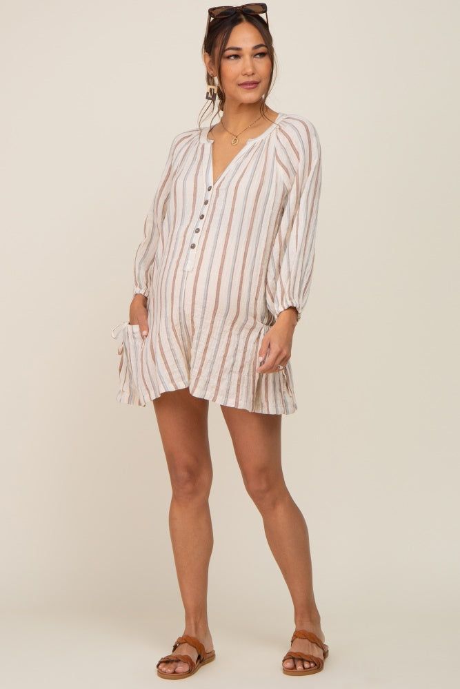 Ivory Striped Front Button Maternity Romper sold by Pinkblush product image thumbnail 5