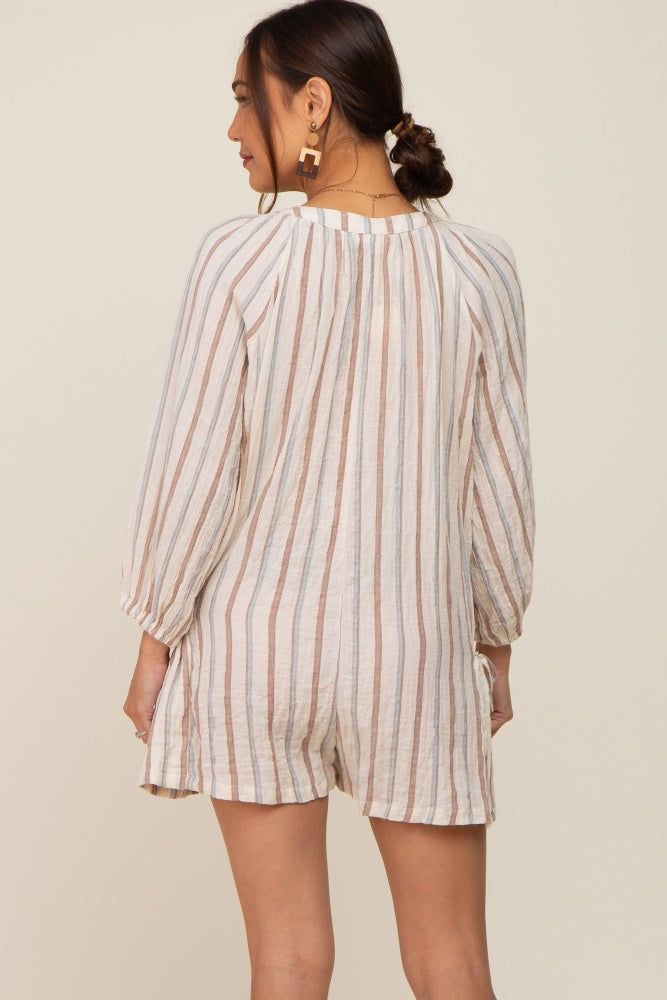 Ivory Striped Front Button Maternity Romper sold by Pinkblush product image thumbnail 3