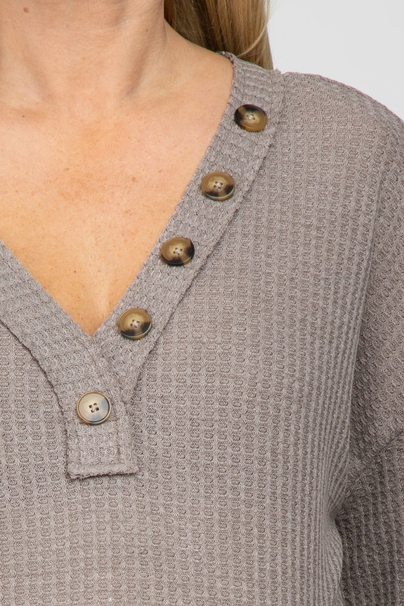 Mocha Waffle Knit Button Accent Maternity Top sold by Pinkblush product image thumbnail 5
