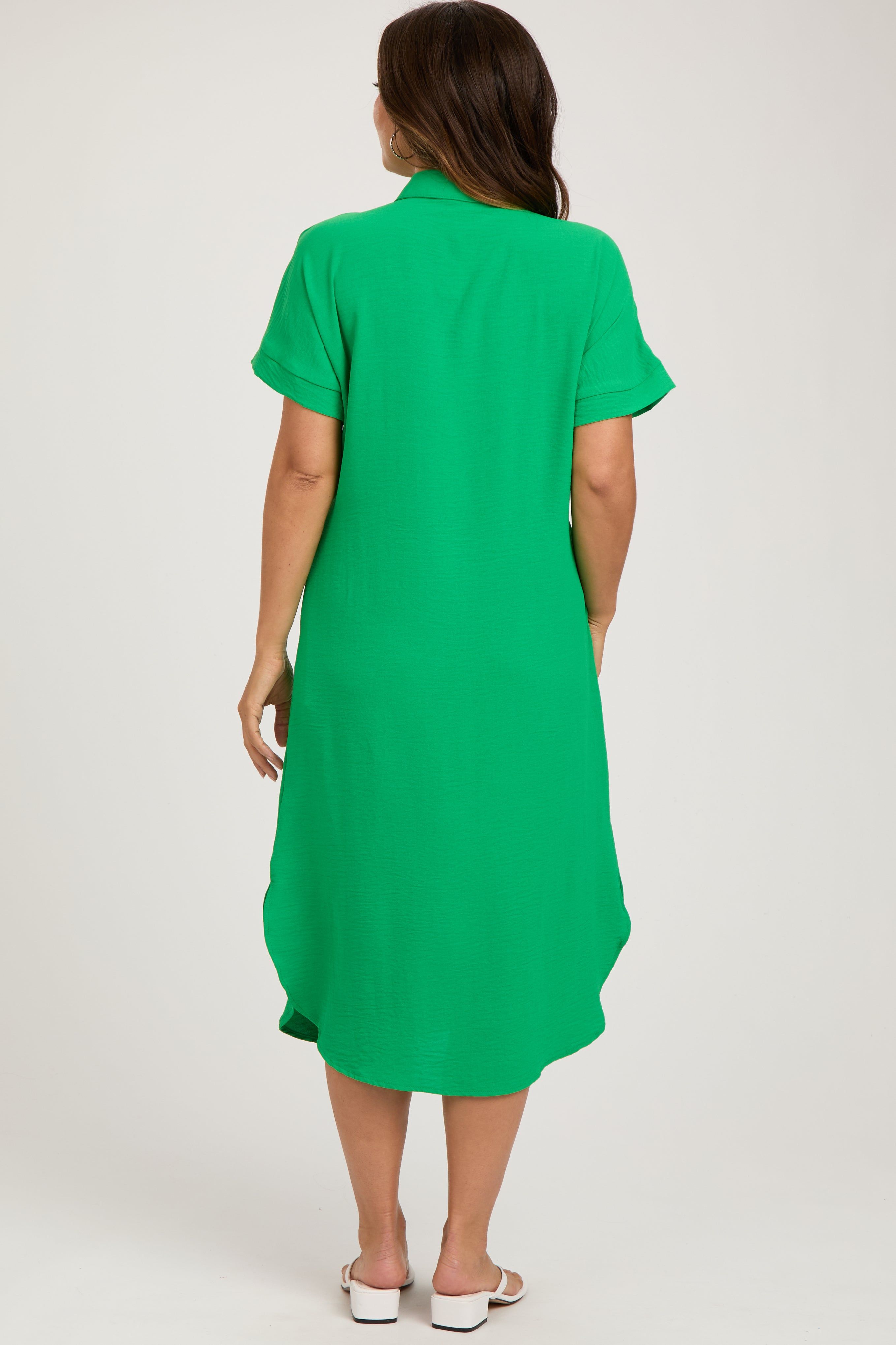 Green Button Down Front Pocket Maternity Midi Dress sold by Pinkblush product image thumbnail 3
