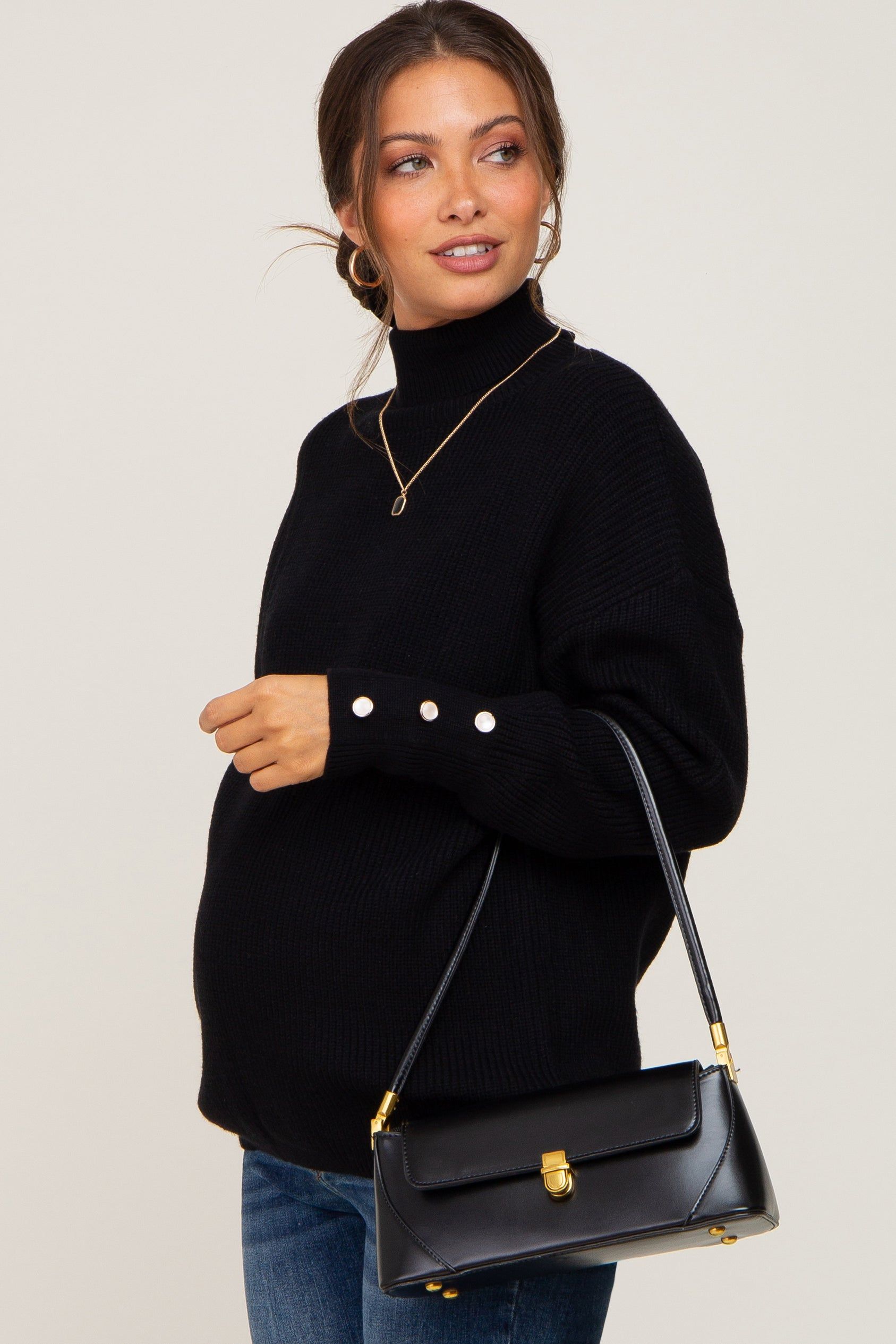 Black Button Accent Turtleneck Maternity Sweater sold by Pinkblush product image thumbnail 2