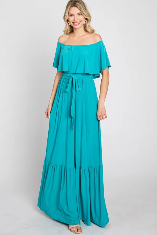 Turquoise Off Shoulder Maxi Dress sold by Pinkblush