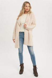 Beige Fuzzy Knit Draped Cardigan sold by Pinkblush