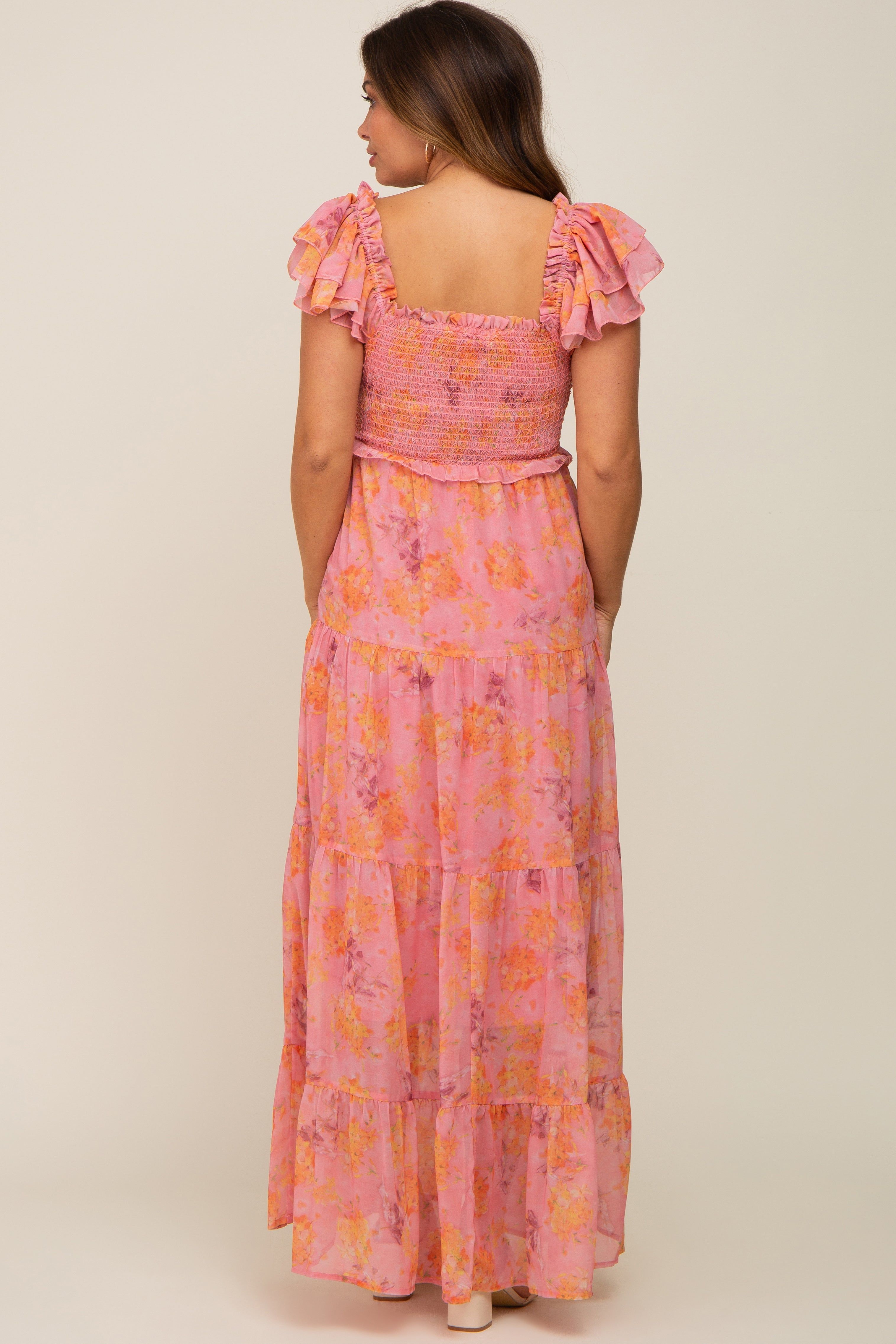 Pink Floral Ruffle Tiered Maternity Maxi Dress sold by Pinkblush product image thumbnail 4