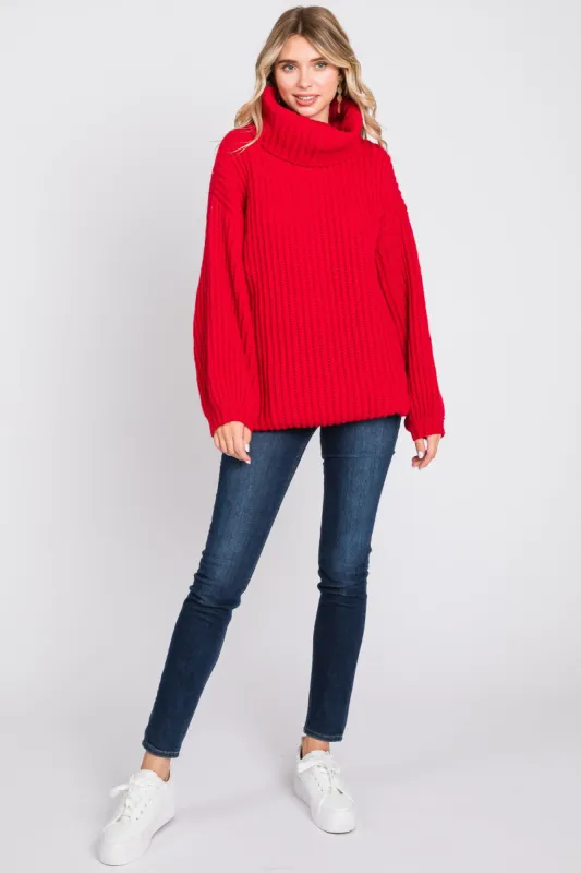 Red Turtleneck Puff Sleeve Sweater Dress sold by Pinkblush