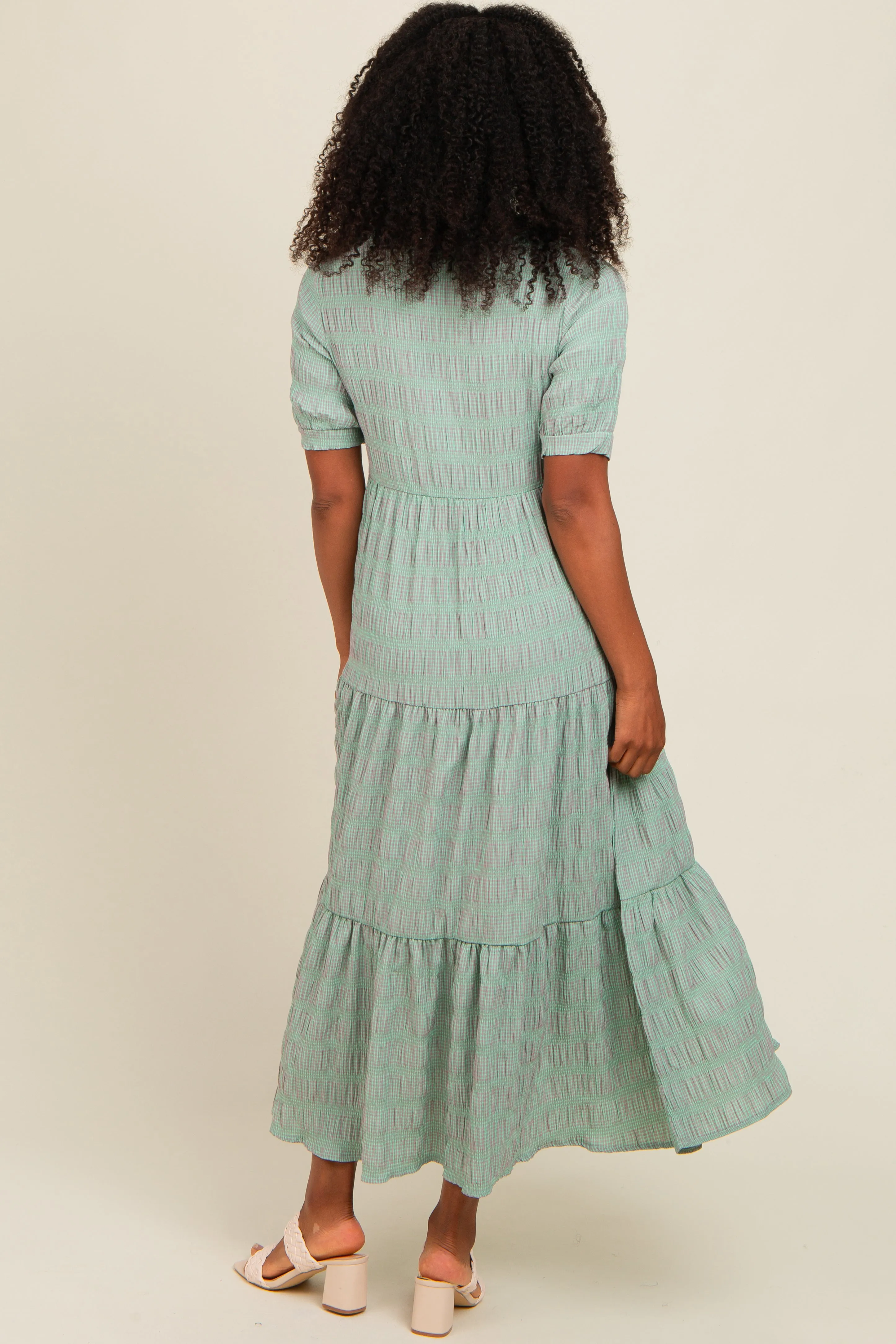 Light Olive Textured Tiered Maxi Dress sold by Pinkblush product image thumbnail 4