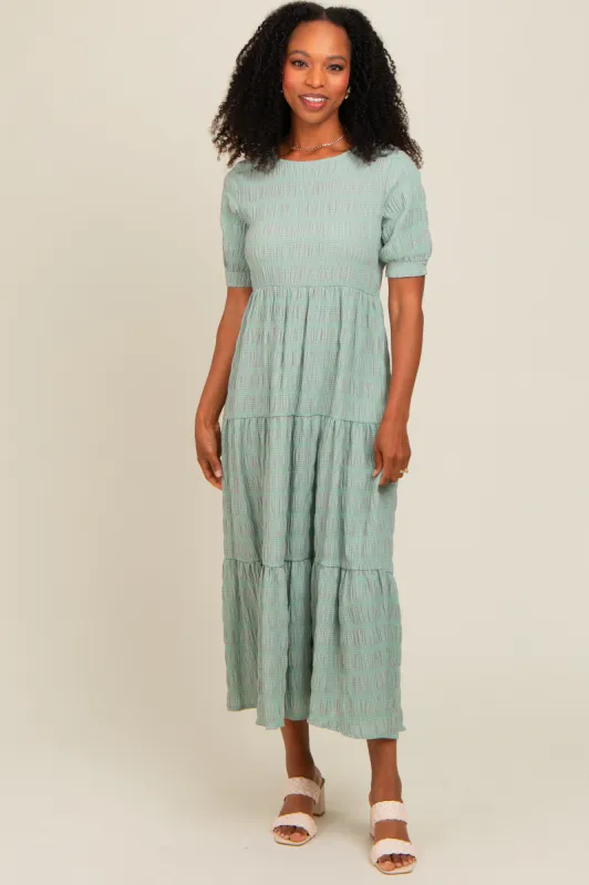 Light Olive Textured Tiered Maxi Dress sold by Pinkblush