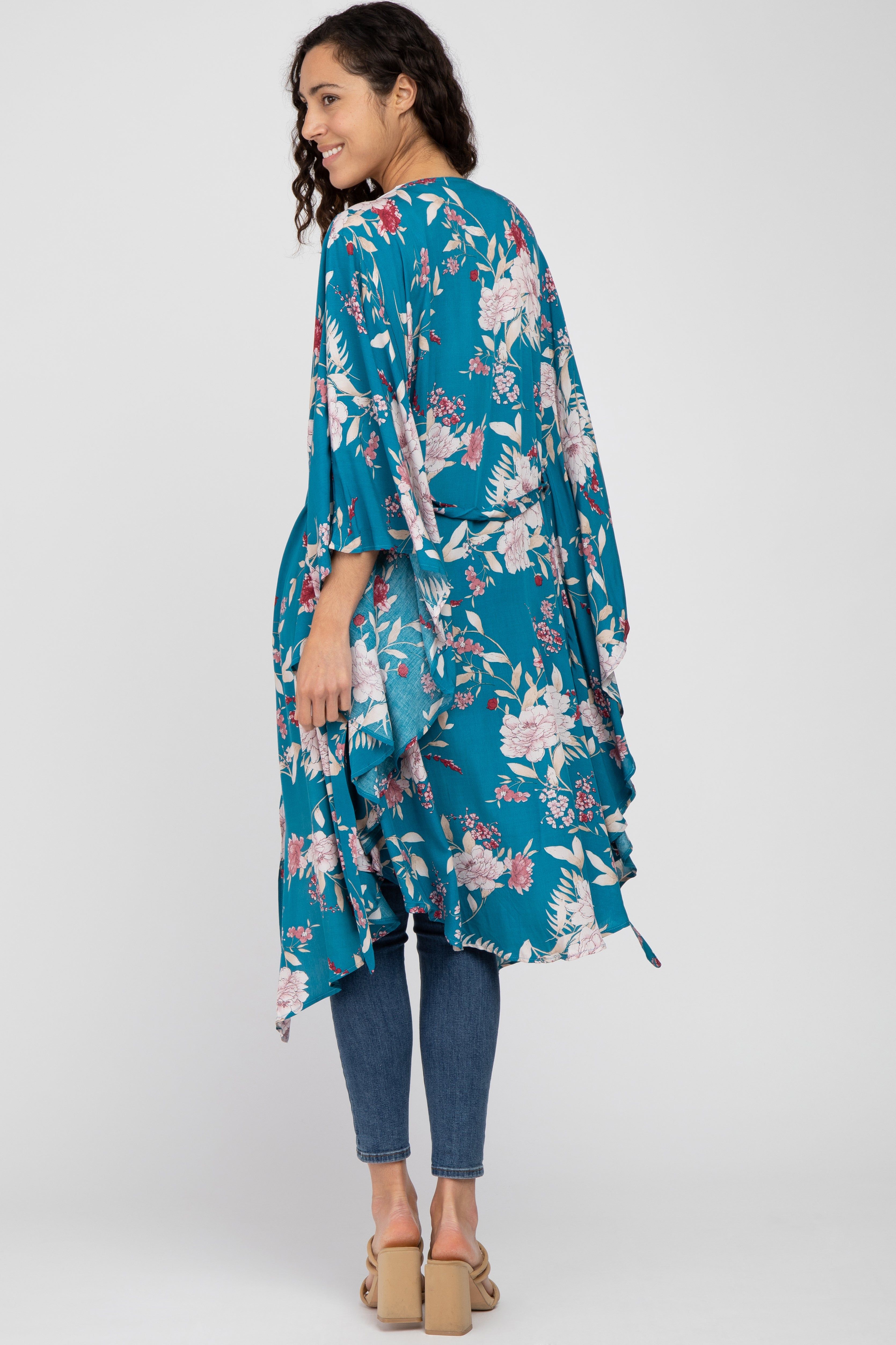 Teal Floral Flowy Round Hem Cover-Up sold by Pinkblush product image thumbnail 3