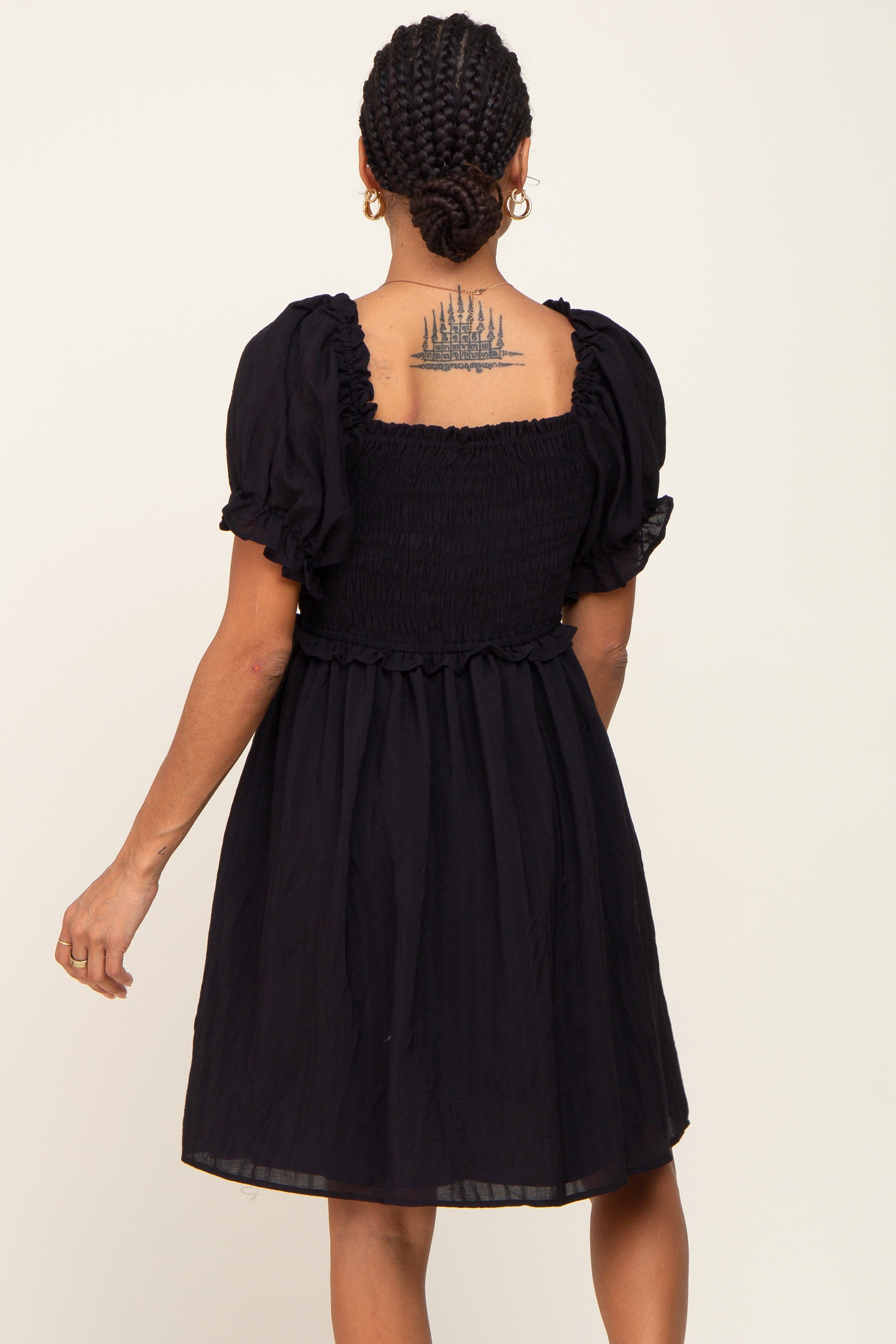 Black Smocked Puff Sleeve Dress sold by Pinkblush product image thumbnail 3