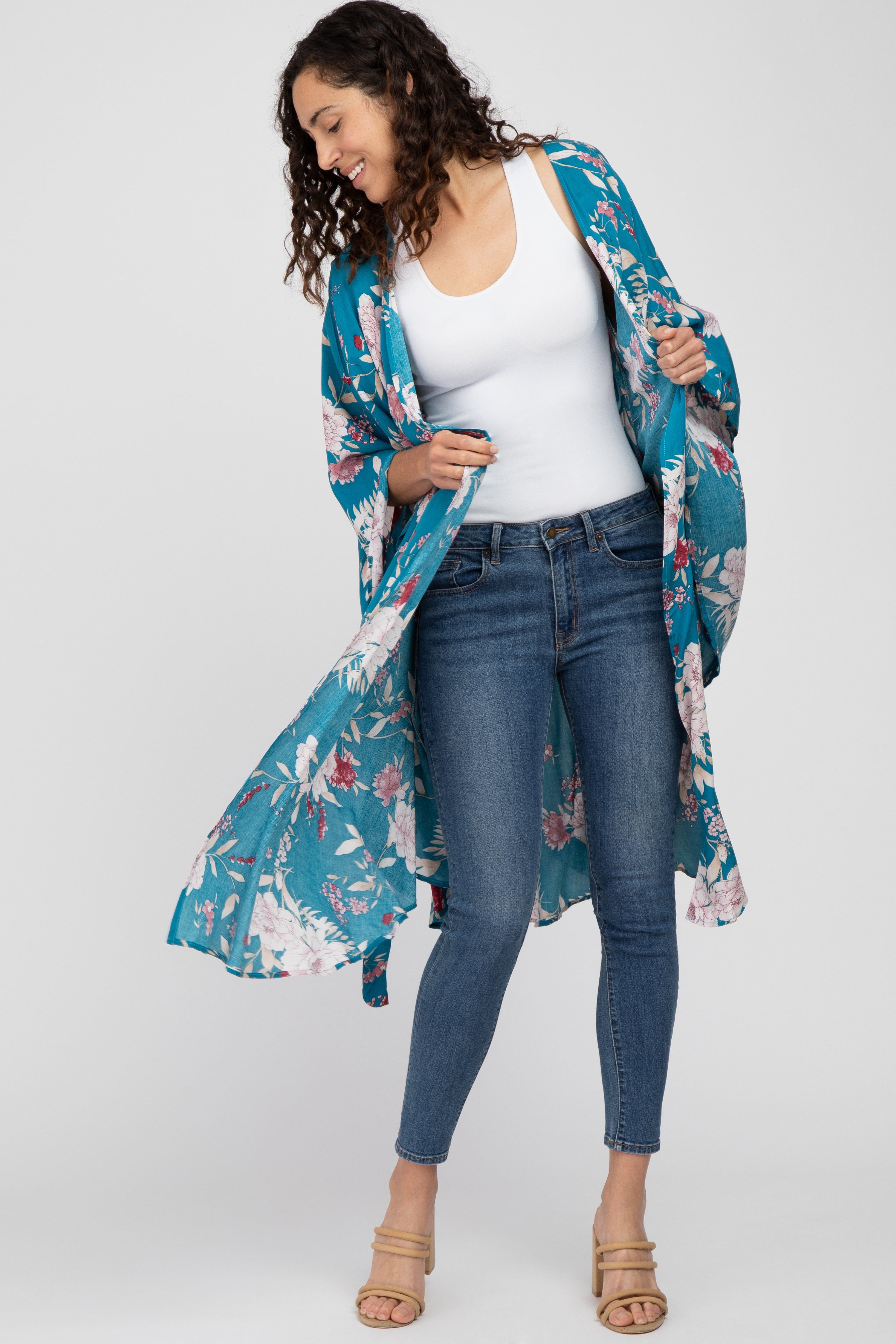 Teal Floral Flowy Round Hem Cover-Up sold by Pinkblush product image thumbnail 4