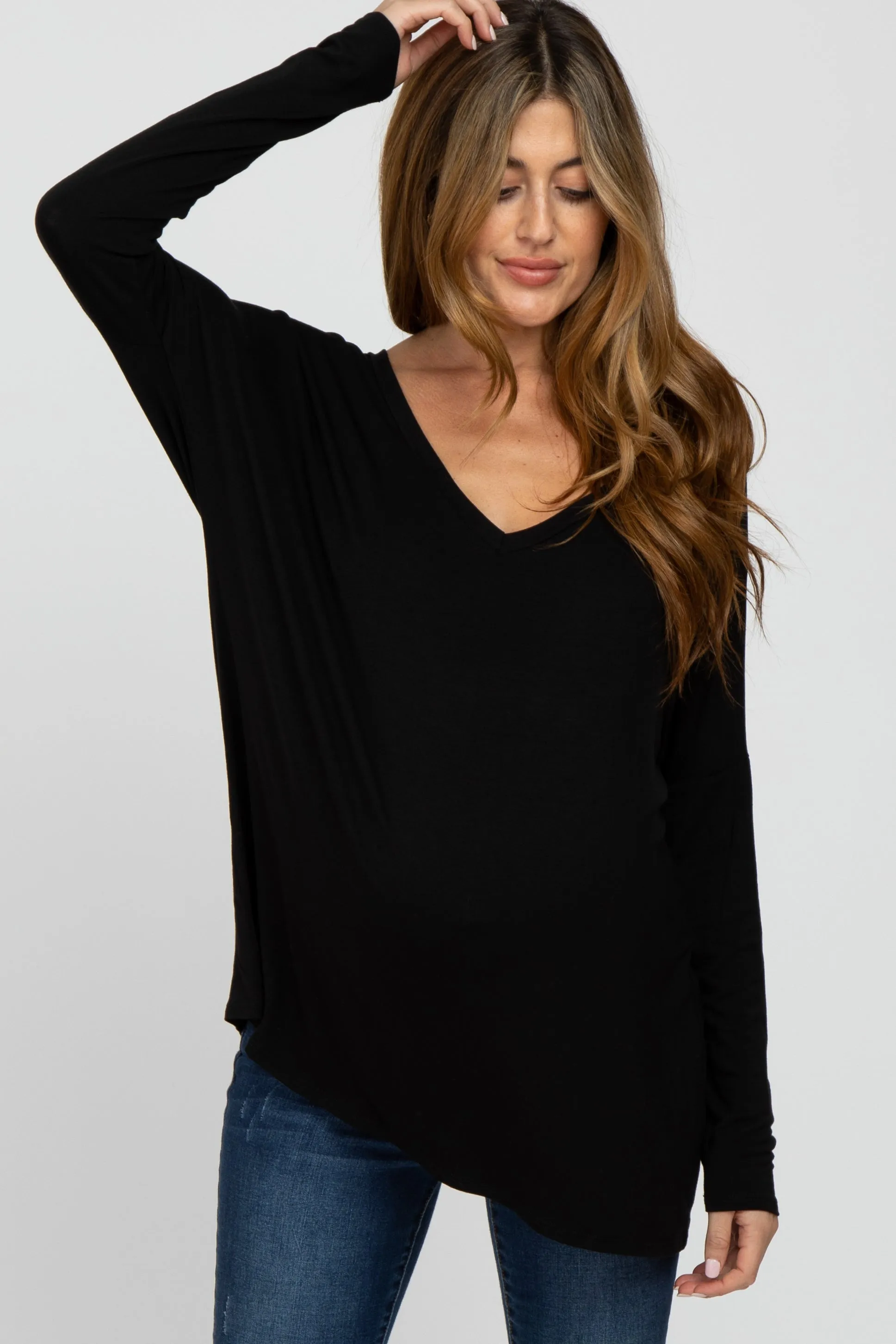 Black V-Neck Maternity Top sold by Pinkblush