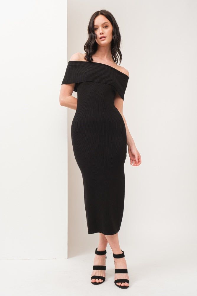 Black Off Shoulder Midi Dress sold by Pinkblush