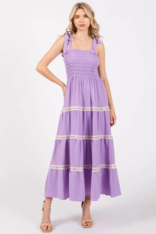 Lavender Smocked Maxi Dress sold by Pinkblush