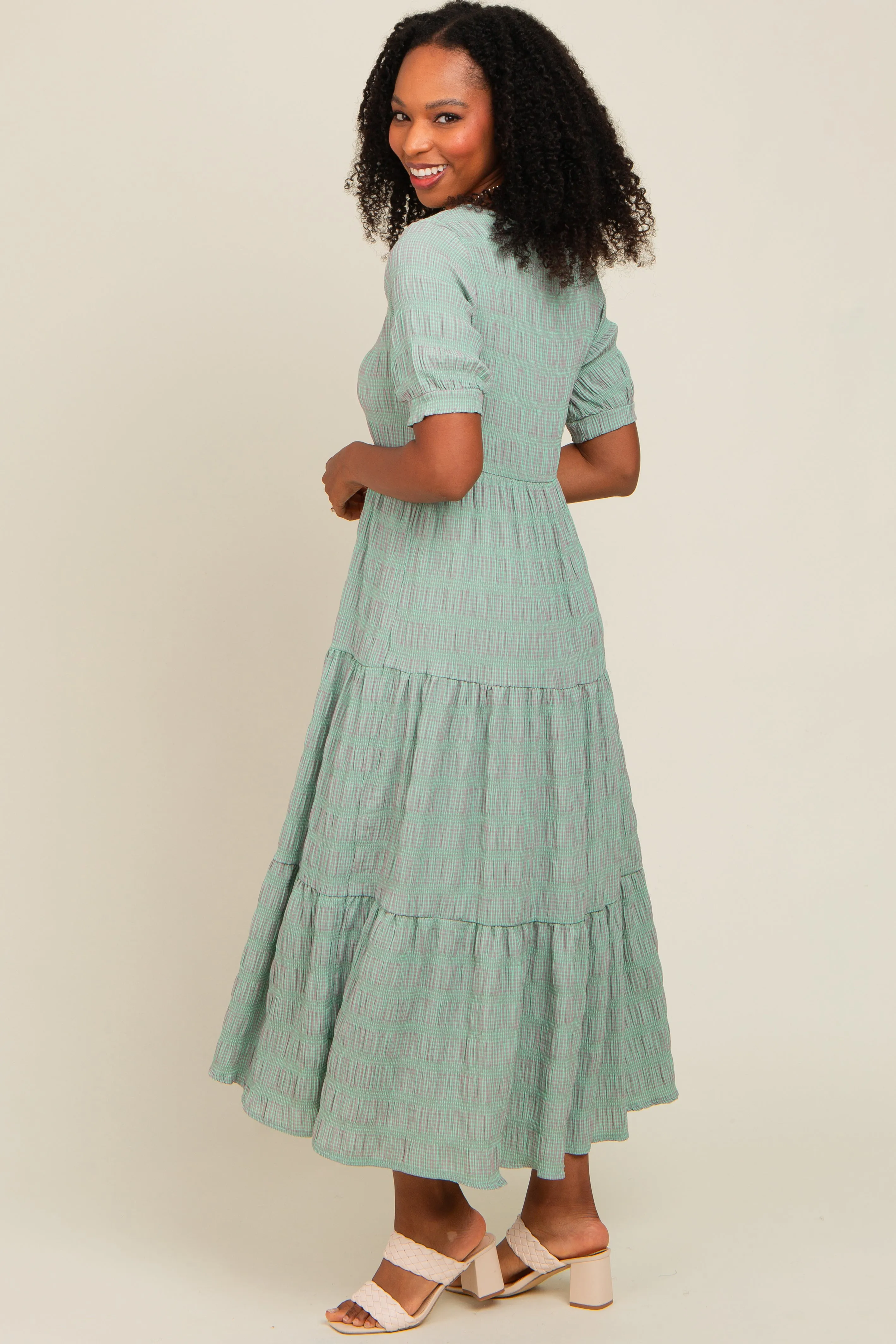 Light Olive Textured Tiered Maxi Dress sold by Pinkblush product image thumbnail 3