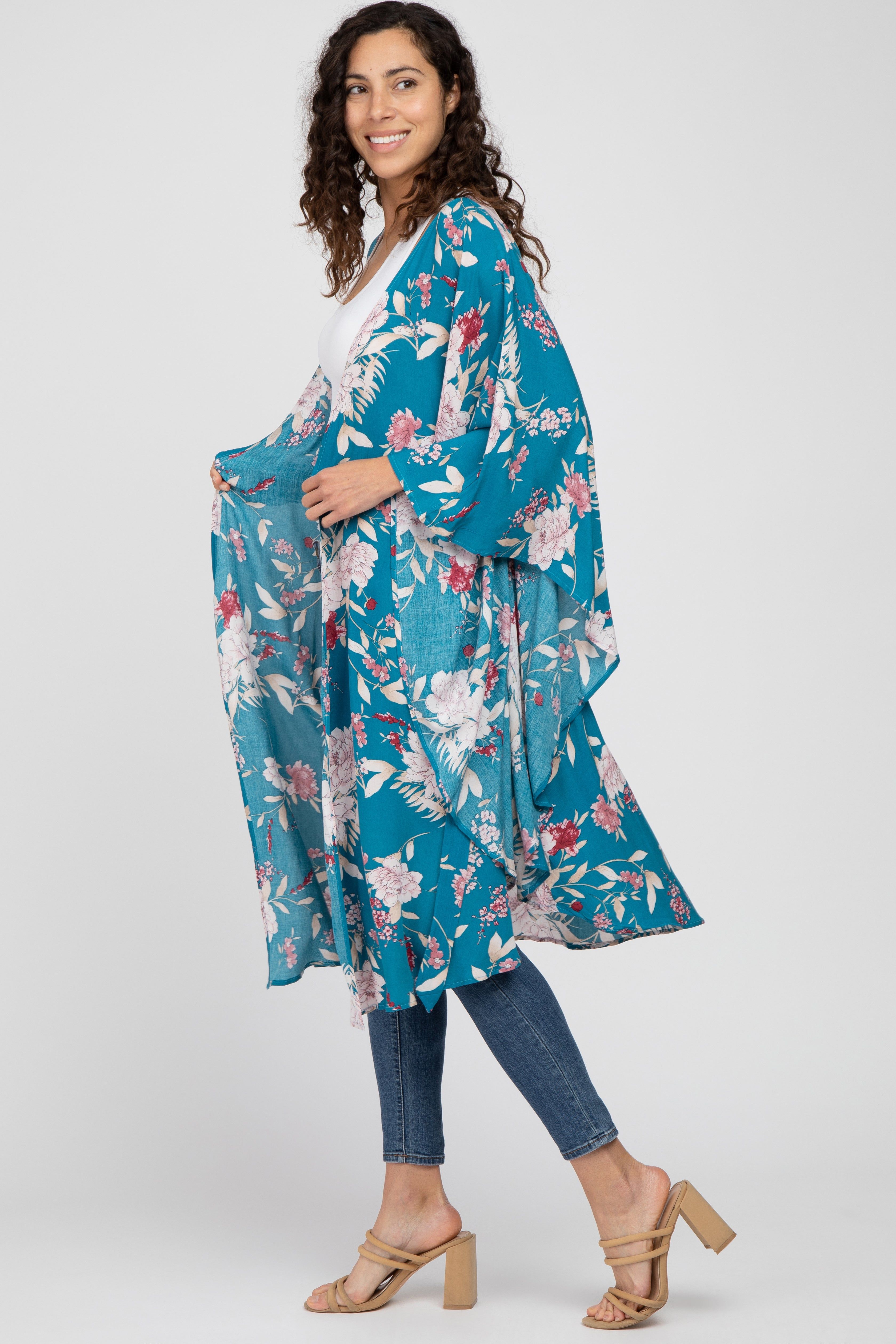 Teal Floral Flowy Round Hem Cover-Up sold by Pinkblush product image thumbnail 2