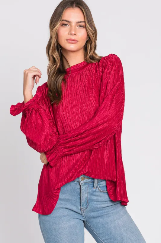 Magenta Textured Mock Neck Blouse sold by Pinkblush
