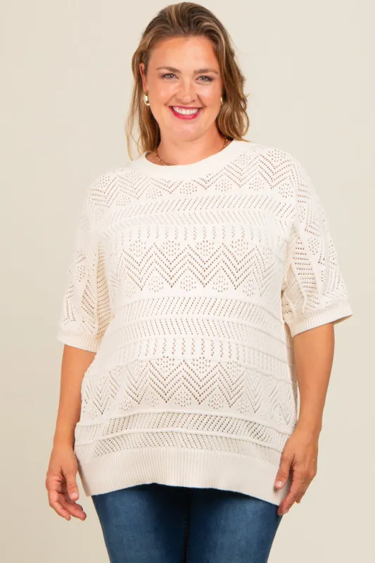 Ivory Crochet Knit Short Sleeve Sweater Maternity Plus Top sold by Pinkblush
