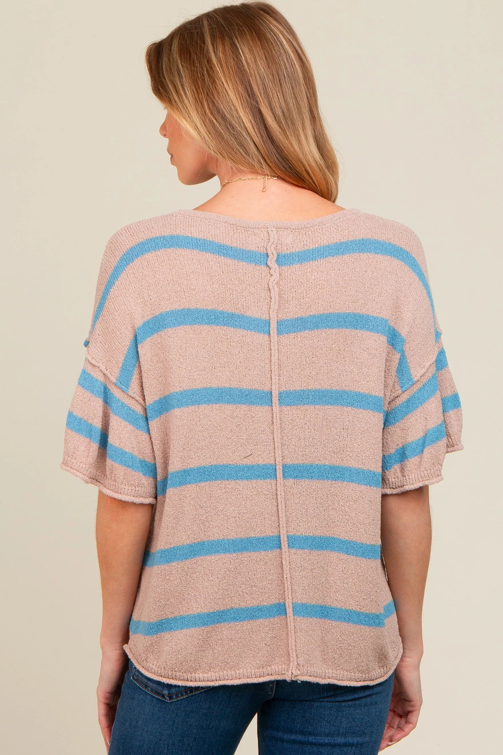 Blue Striped Ruffle Sleeve Knit Maternity Top sold by Pinkblush product image thumbnail 2