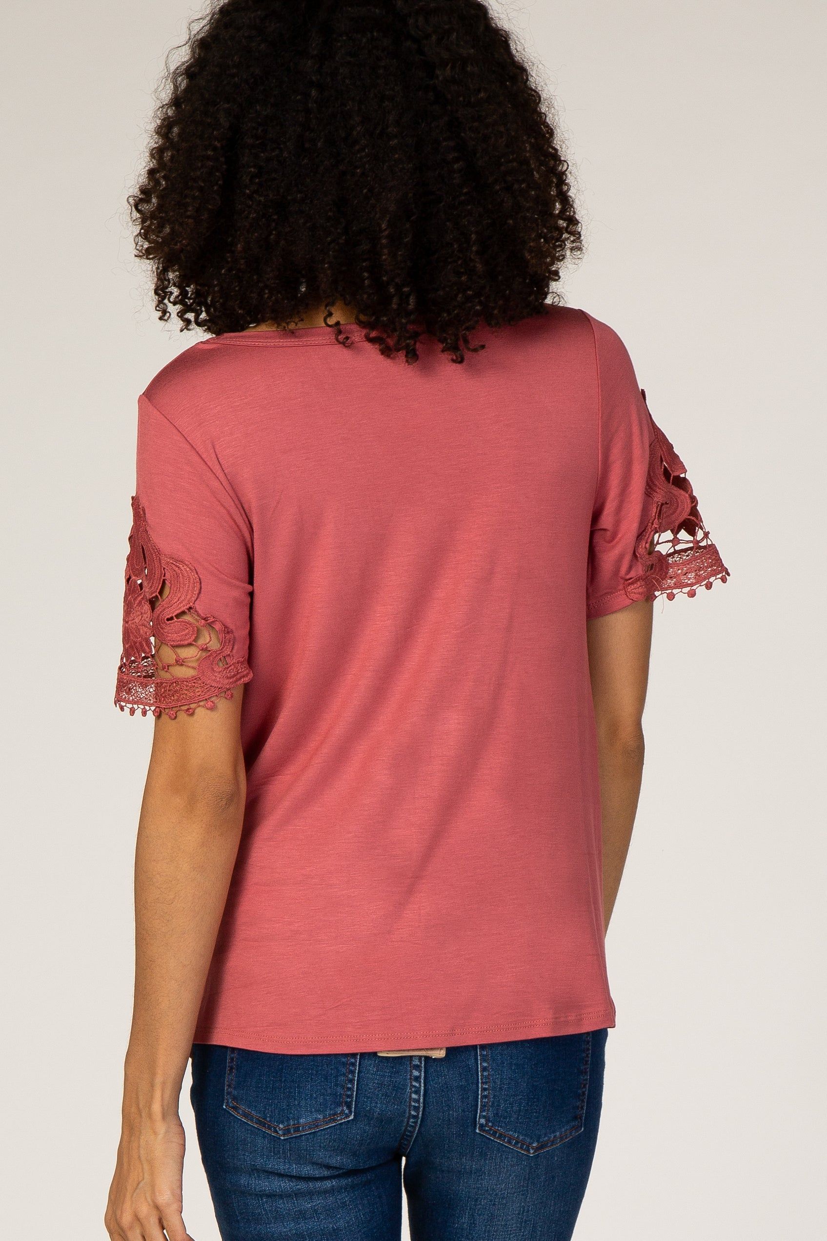 Rust Crochet Sleeve Knotted Hem Maternity Top sold by Pinkblush product image thumbnail 4