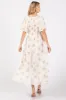 Beige Floral Textured Dot Smocked Sweetheart Neck Midi Dress sold by Pinkblush