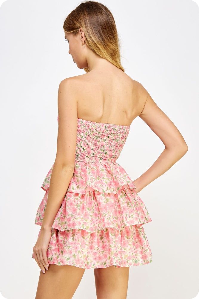 Pink Floral Tiered Tube Mini Dress sold by Pinkblush product image thumbnail 3