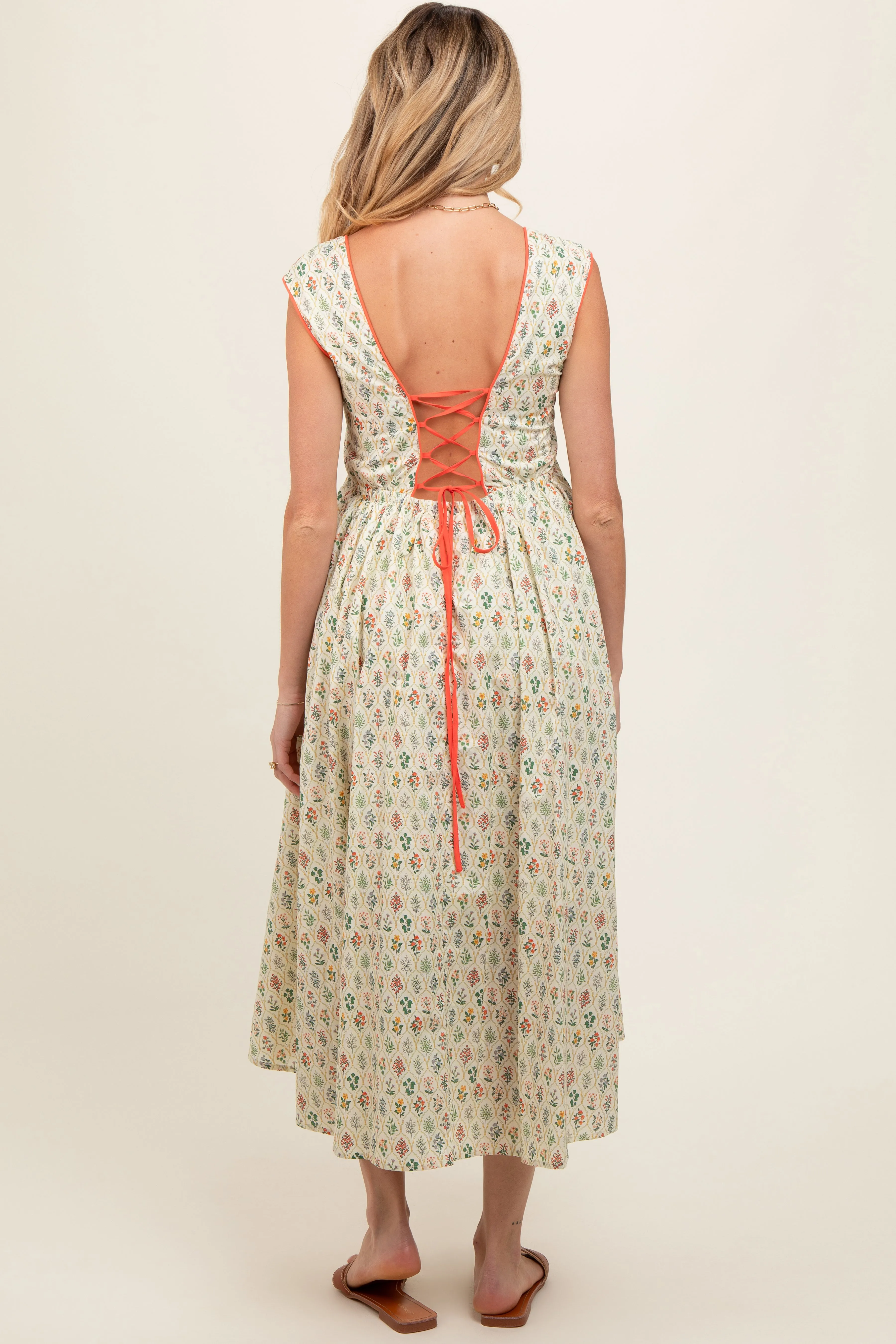 Cream Floral Button Front Sleeveless Maternity Maxi Dress sold by Pinkblush product image thumbnail 3