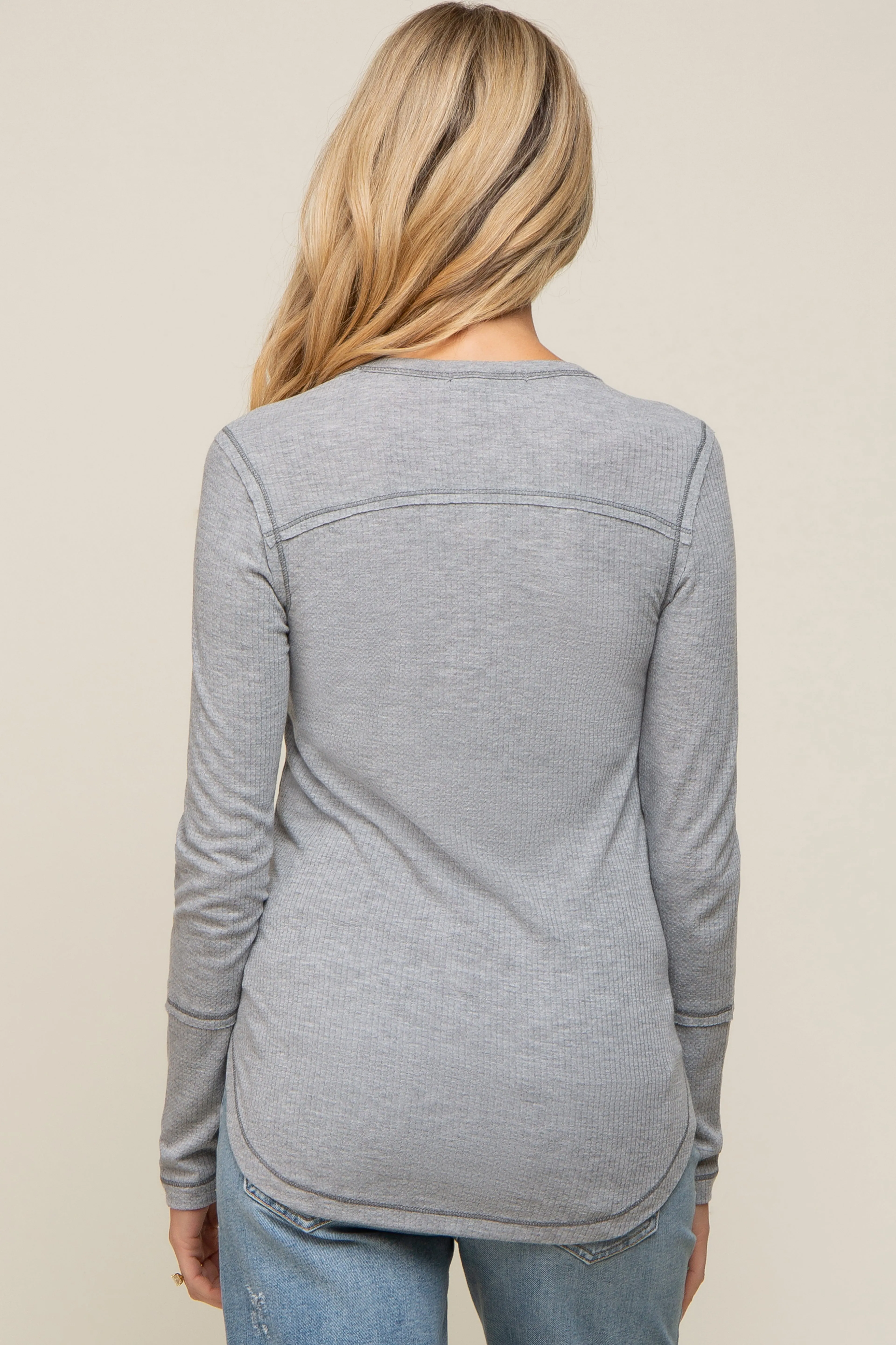 Heather Grey Long Sleeve Knit Curved Hem Maternity Top sold by Pinkblush product image thumbnail 3