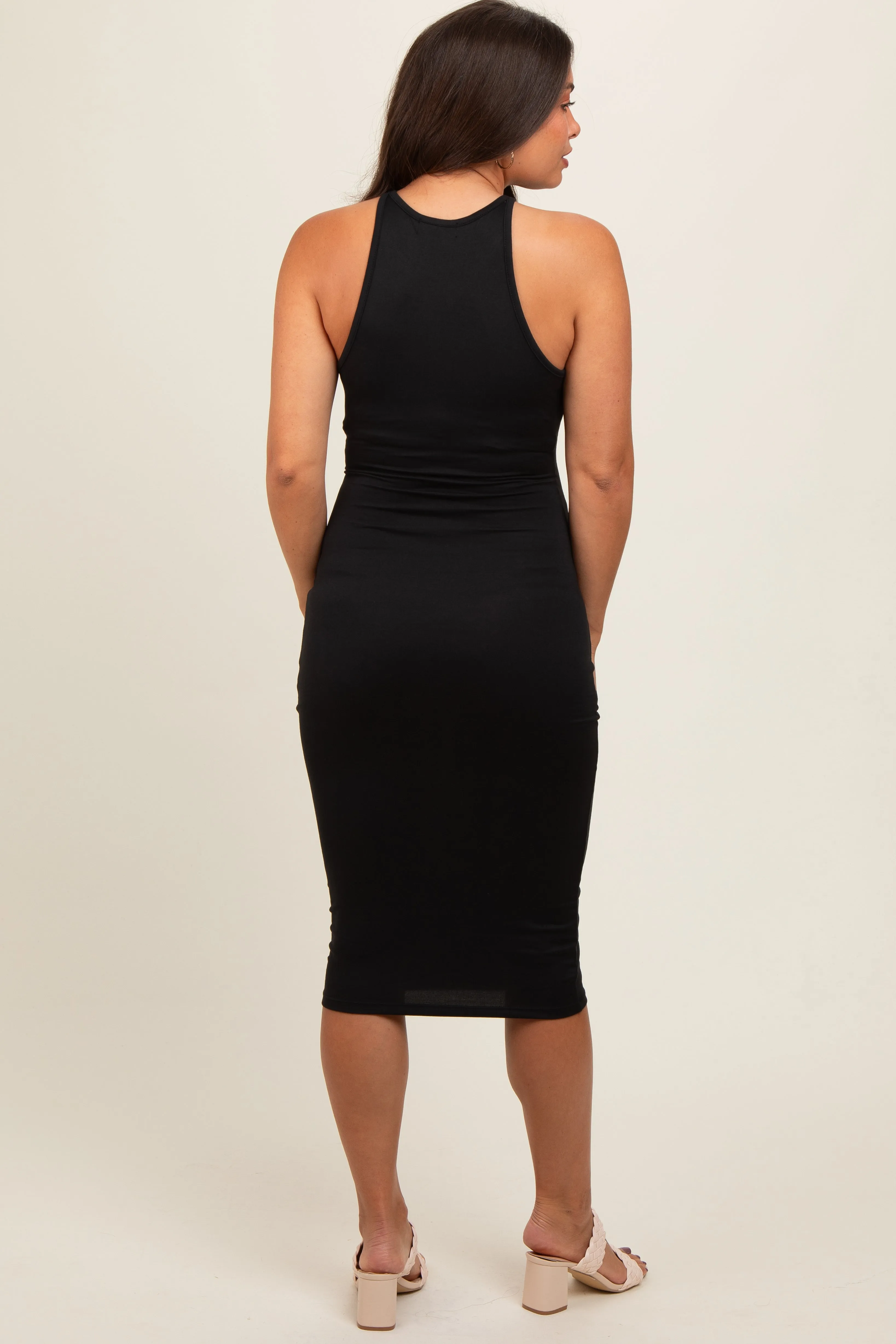 Black Fitted Racer Back Maternity Midi Dress sold by Pinkblush product image thumbnail 3