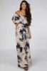 Taupe Navy Floral Off Shoulder Maxi Dress sold by Pinkblush