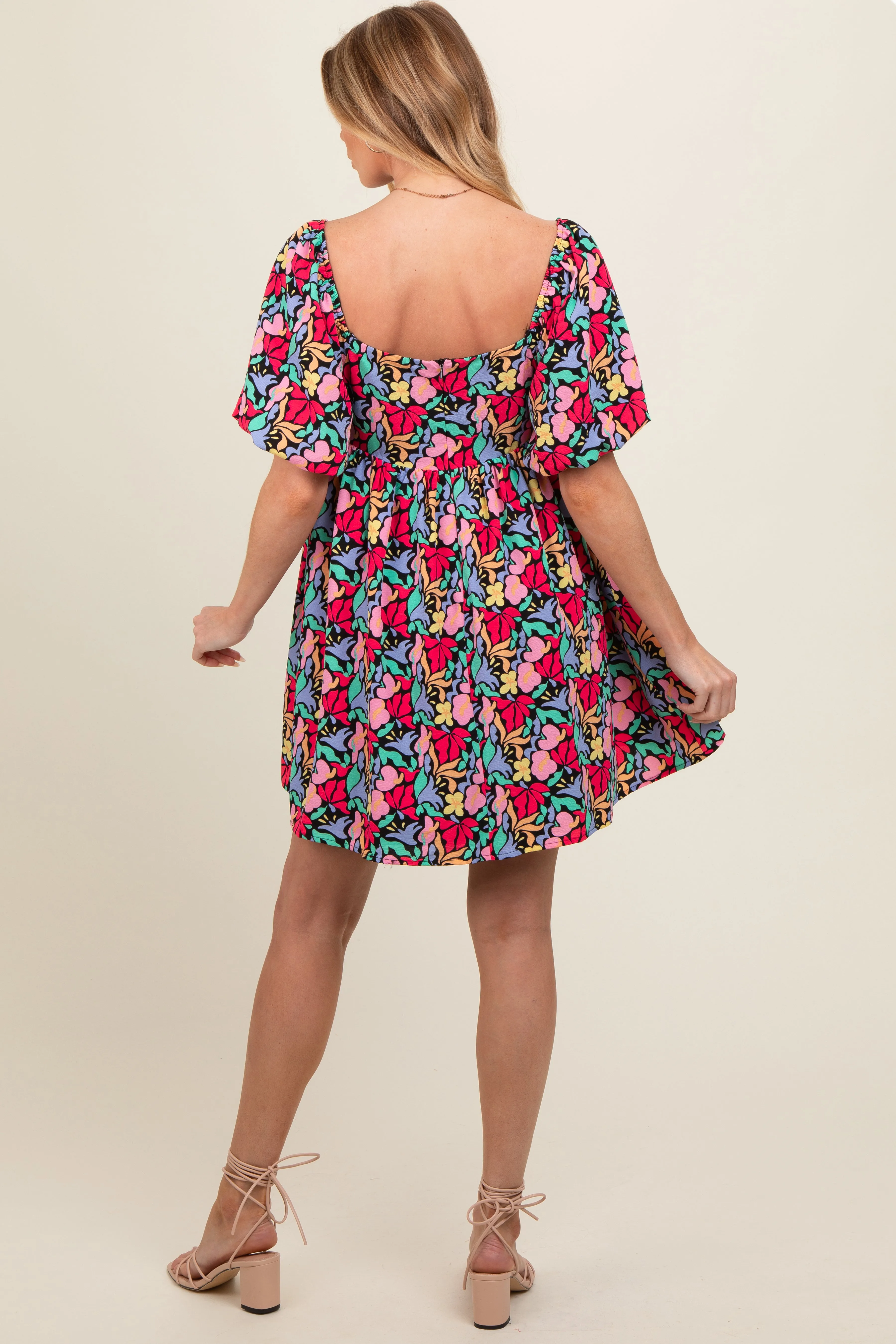 Black Floral Puff Sleeve Maternity Dress sold by Pinkblush product image thumbnail 3