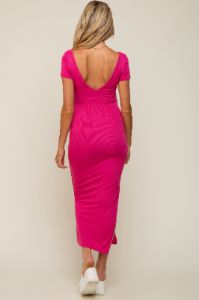 Fuchsia Basic Ribbed Side Slit Maternity Midi Dress sold by Pinkblush