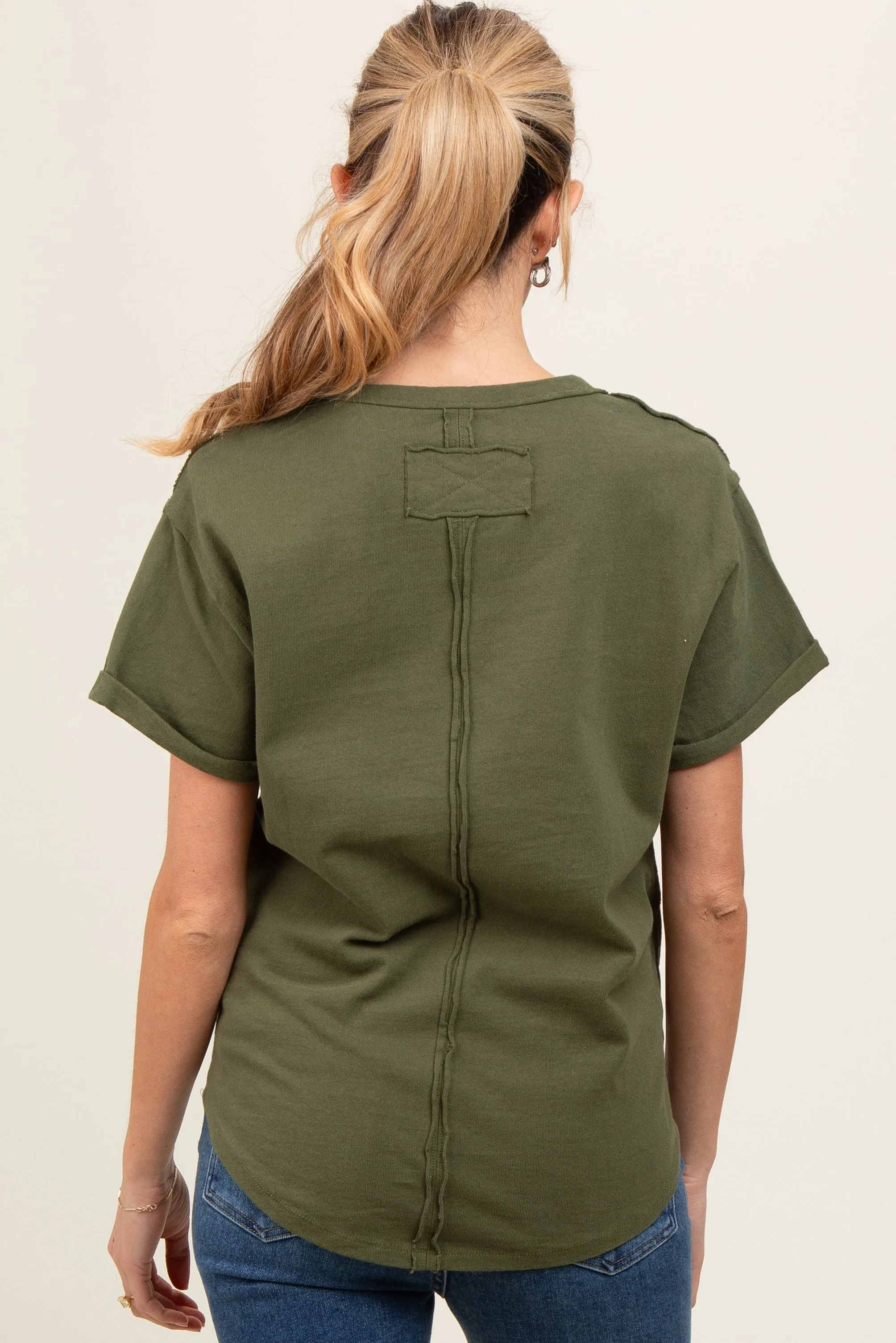 Olive Wrap Short Sleeve Raw Hem Maternity Top sold by Pinkblush product image thumbnail 3