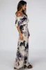 Taupe Navy Floral Off Shoulder Maxi Dress sold by Pinkblush