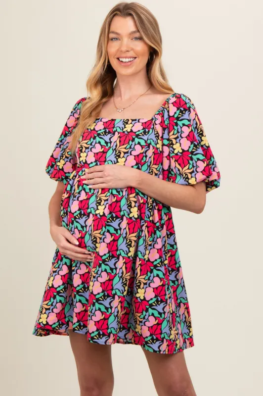 Black Floral Puff Sleeve Maternity Dress sold by Pinkblush
